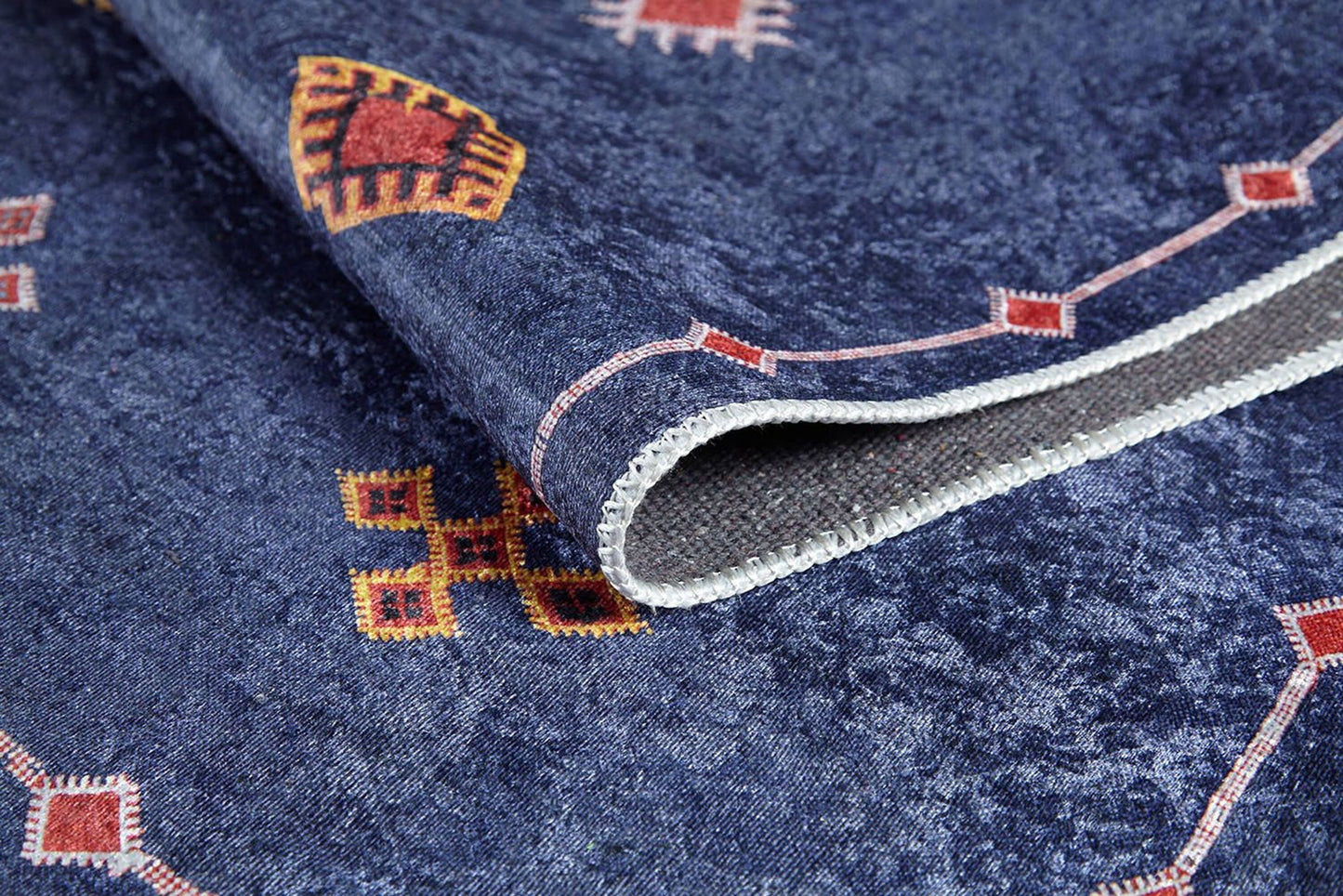 Lacivert Kırmızı Geometrik Desenli Anadolu Kilim Halı - Pera Halı