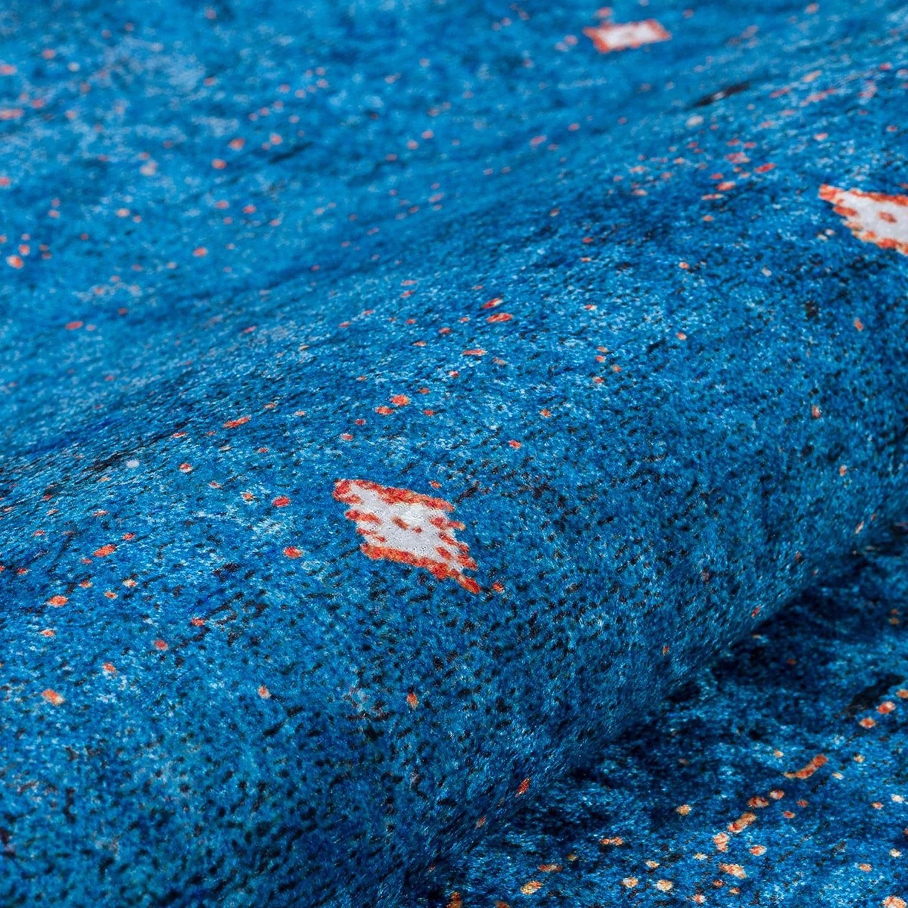 Mavi Beyaz Minimal Geometrik Desenli Kilim Halı-Pera Halı