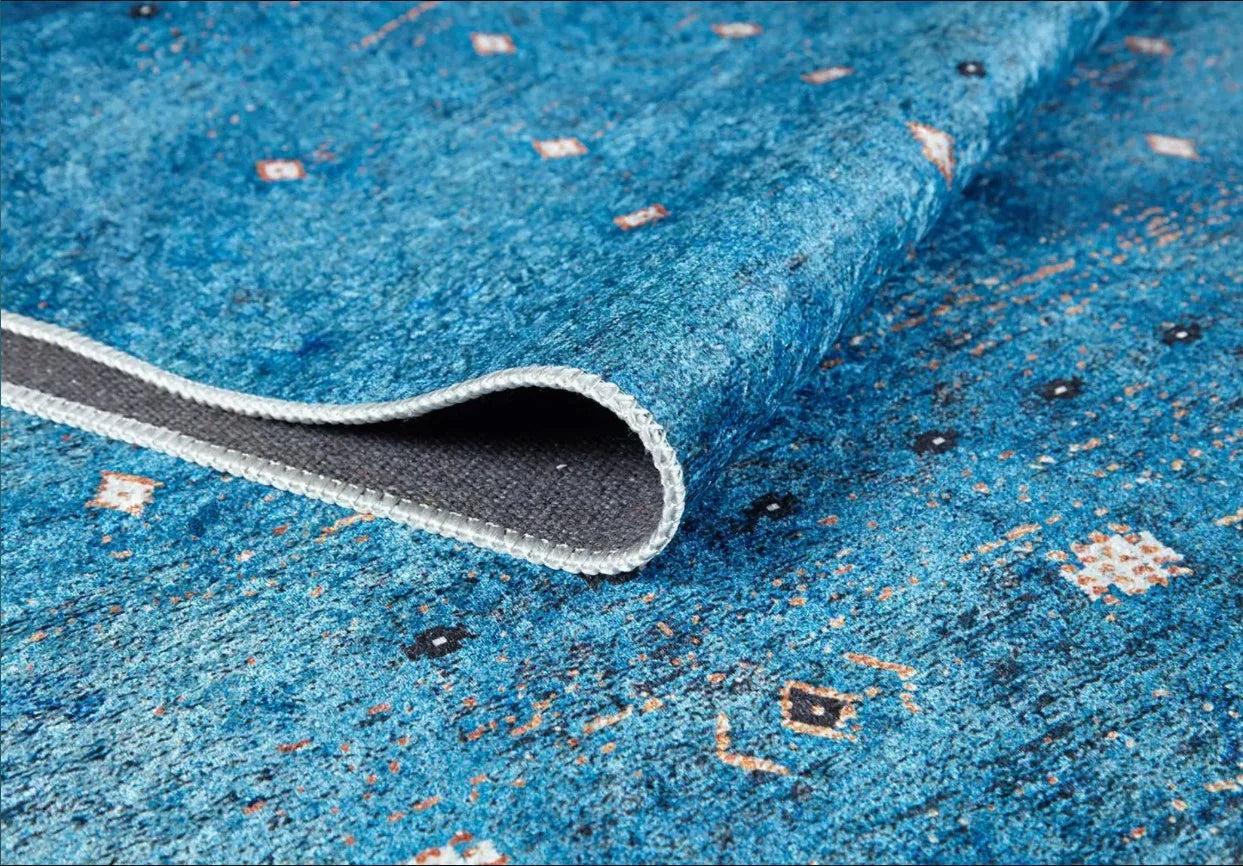 Mavi Beyaz Minimal Geometrik Desenli Kilim Halı-Pera Halı