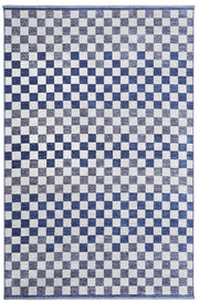 Mavi Beyaz Modern Geometrik Dama Desenli Yıkanabilir Halı-Pera Halı