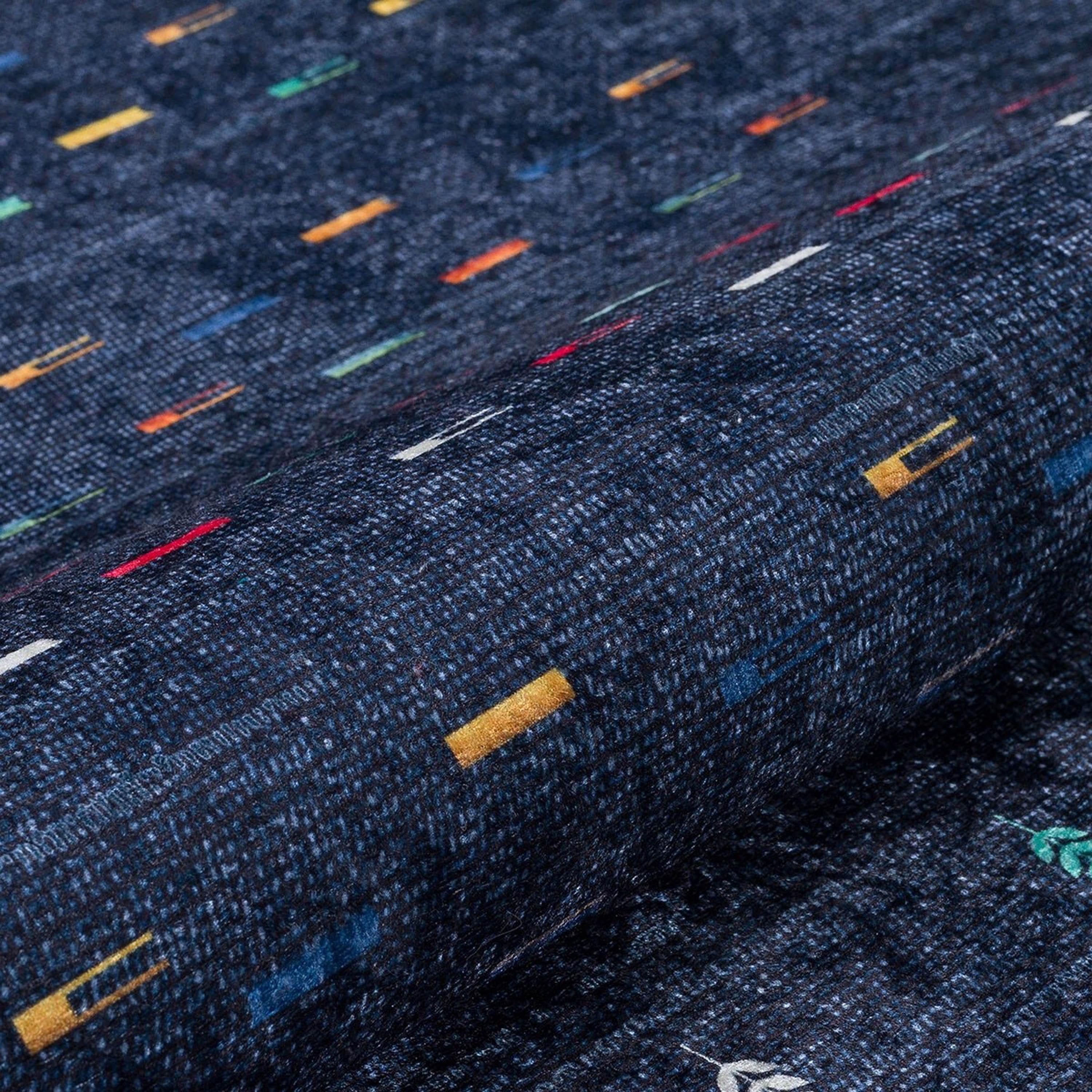 Mavi Çok Renkli Etnik Desenli Modern Kilim Halı-Pera Halı