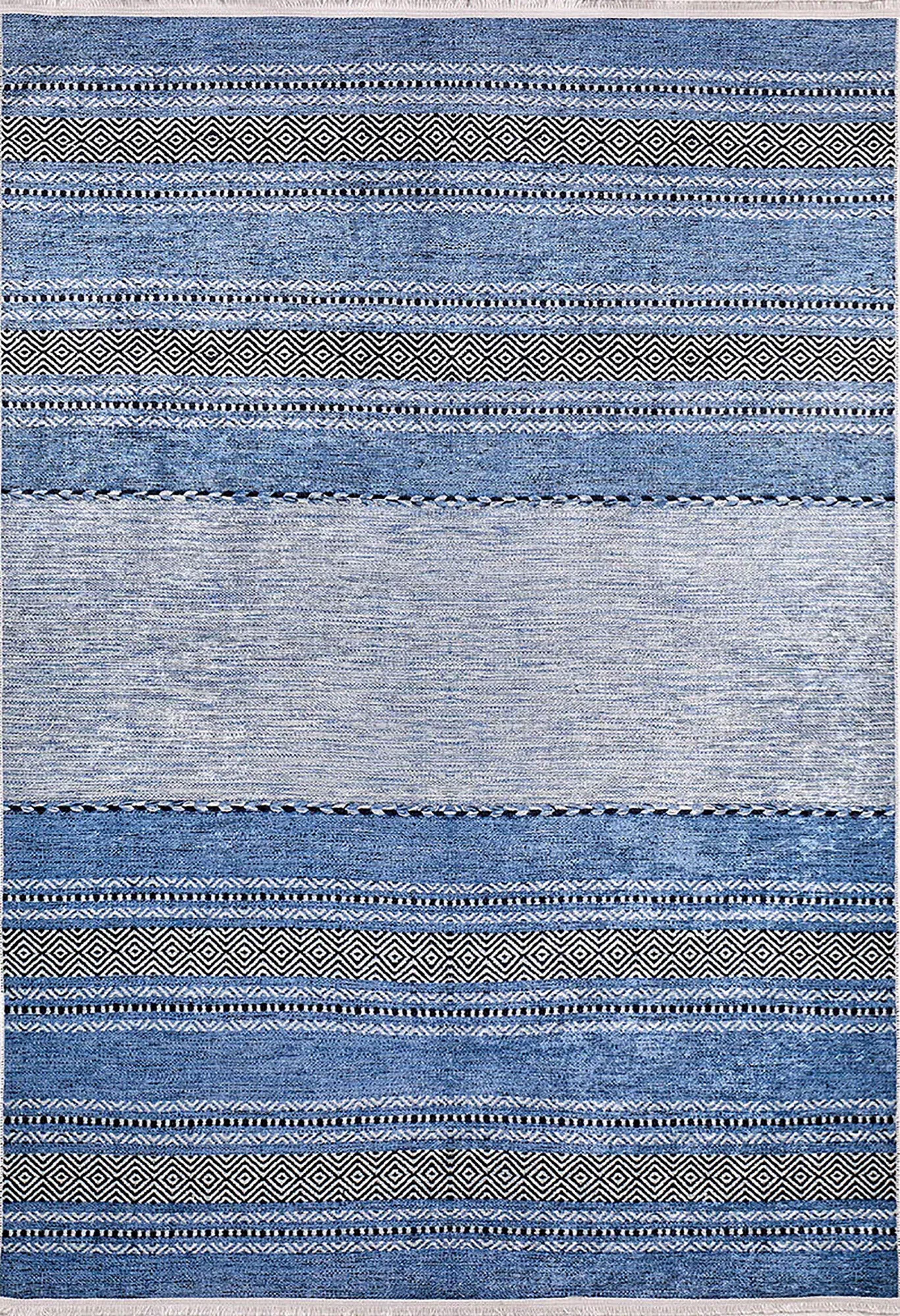 Mavi Etnik Desenli Bohem Degrade Halı-Pera Halı