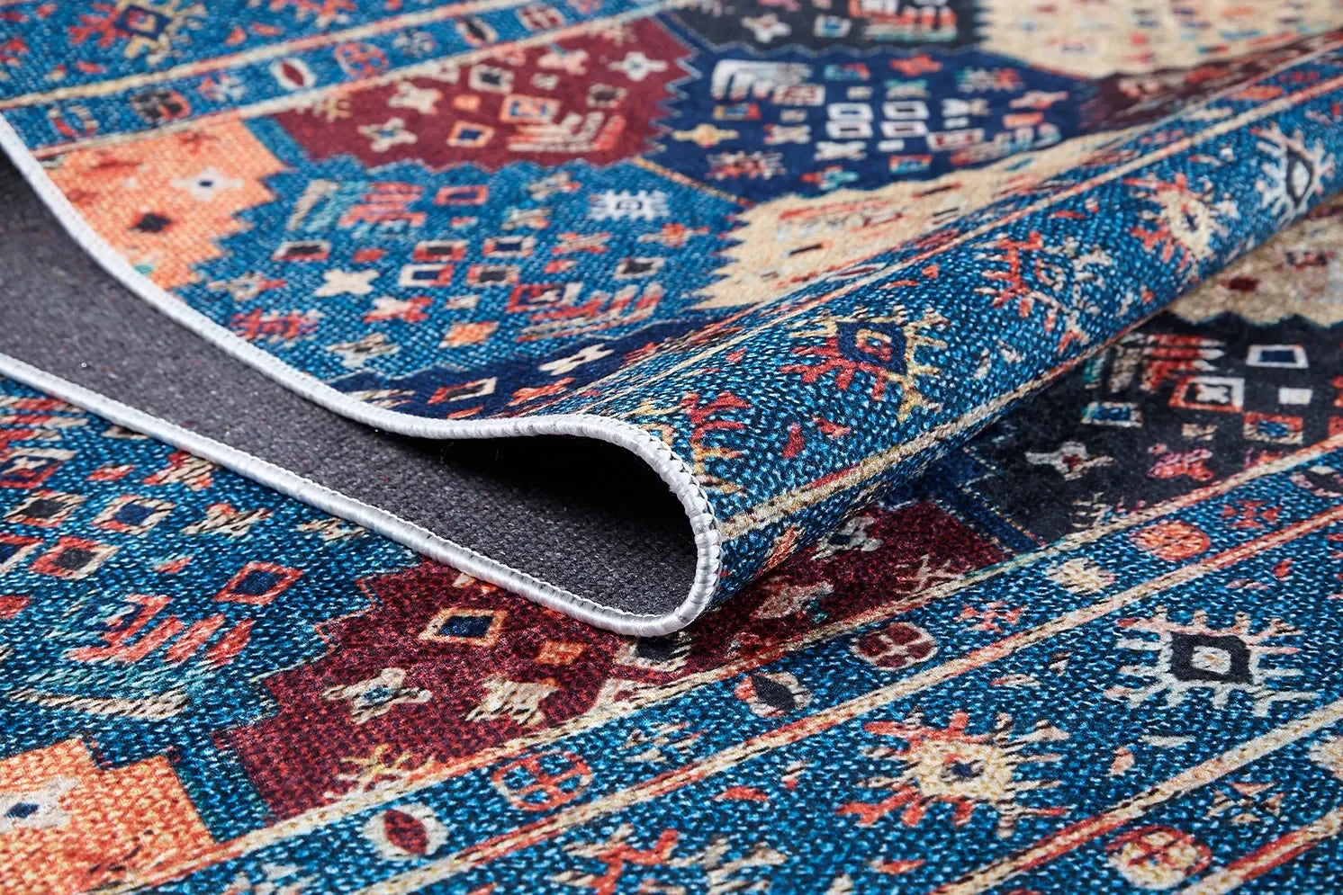 Mavi Etnik Şerit Desenli Modern Halı-Pera Halı