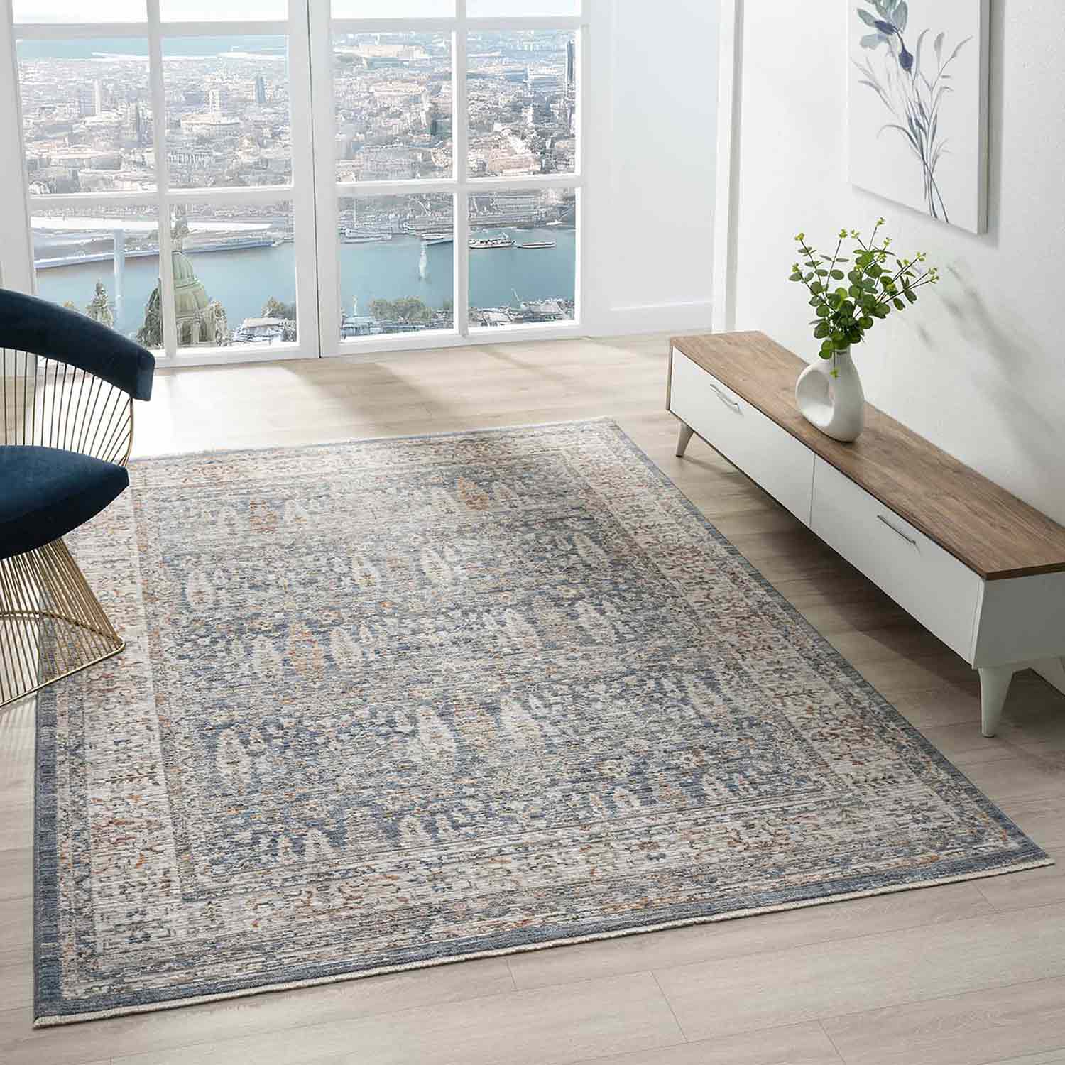 Mavi Gri Açık Kahve Klasik Halı-Pera Halı