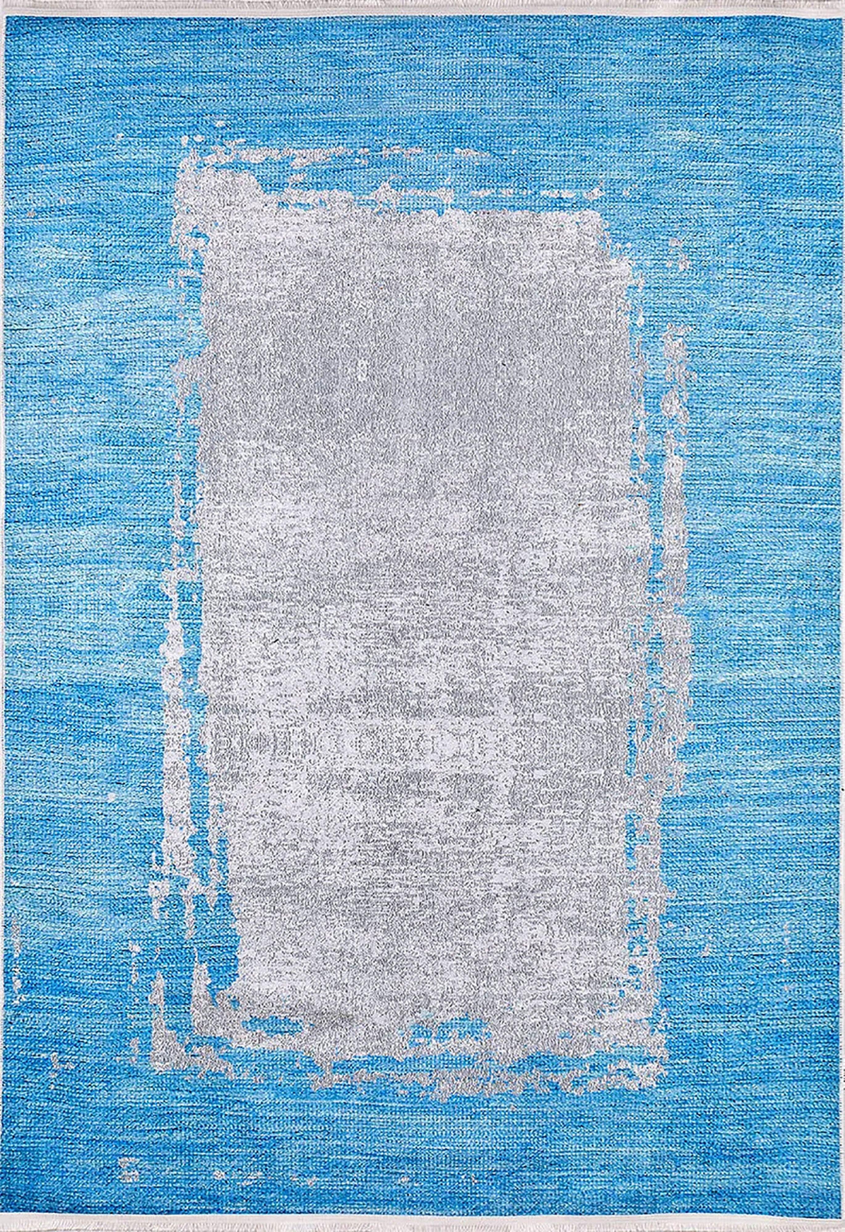 Mavi Gri Eskitme Canlı Turkuaz Soyut Modern Halı-Pera Halı