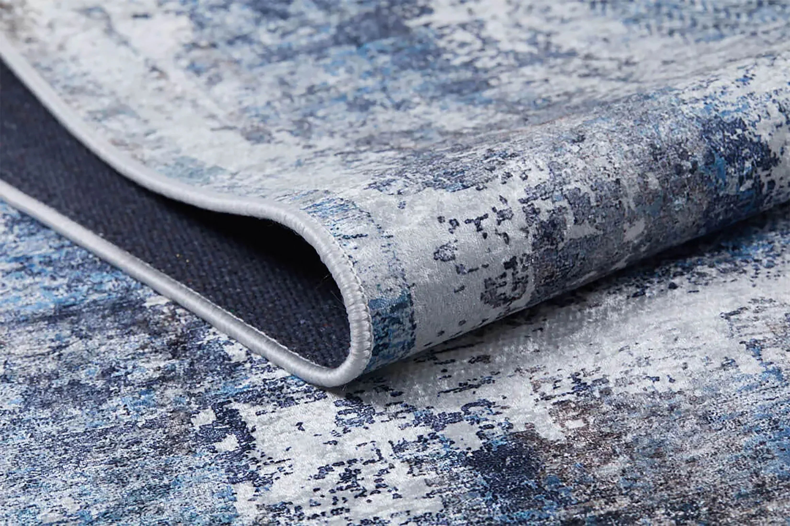 Mavi Gri Eskitme Çerçeveli Modern Halı-Pera Halı