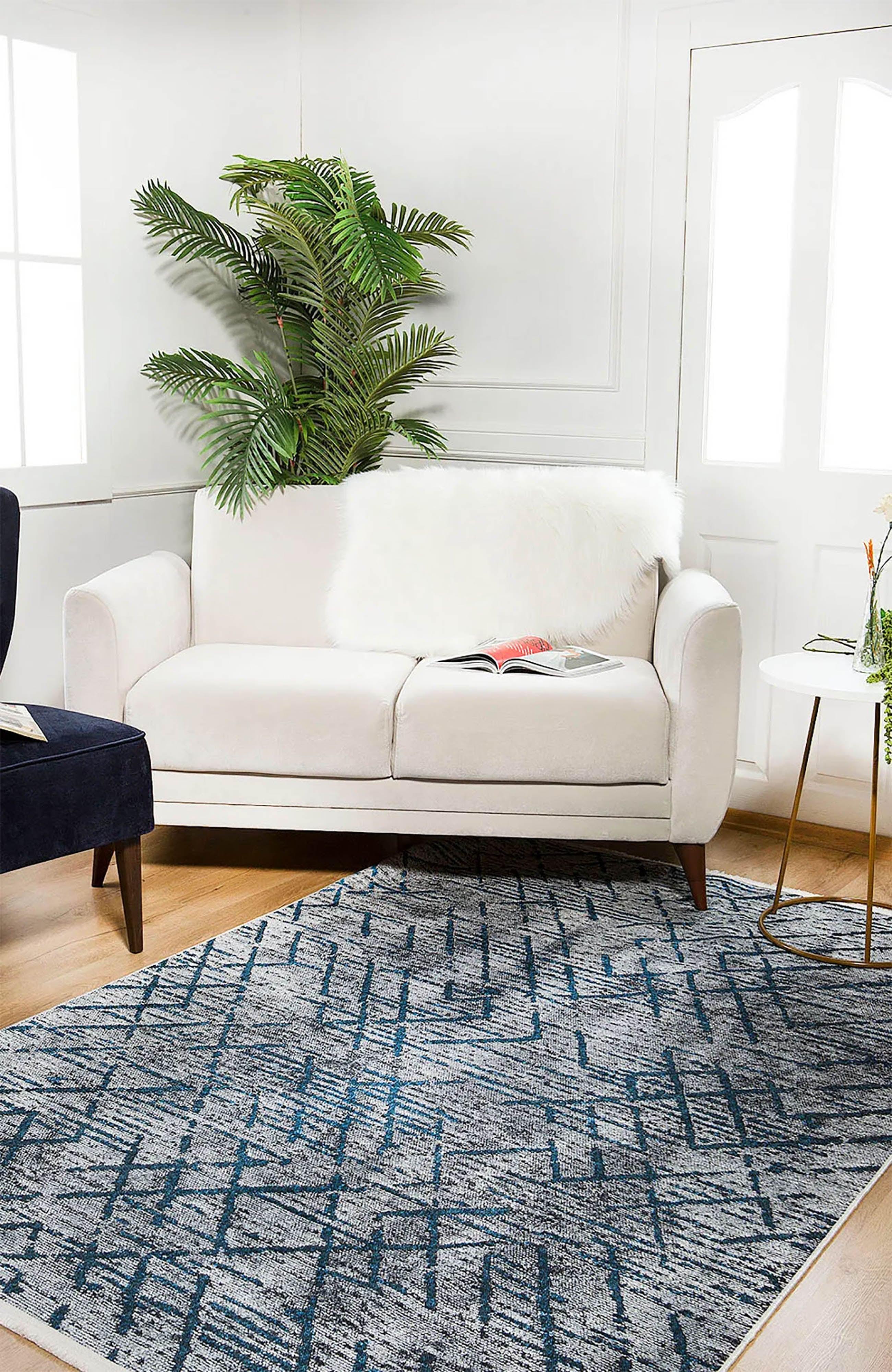 Mavi Gri Tonlu Çapraz Desenli Modern Halı-Pera Halı