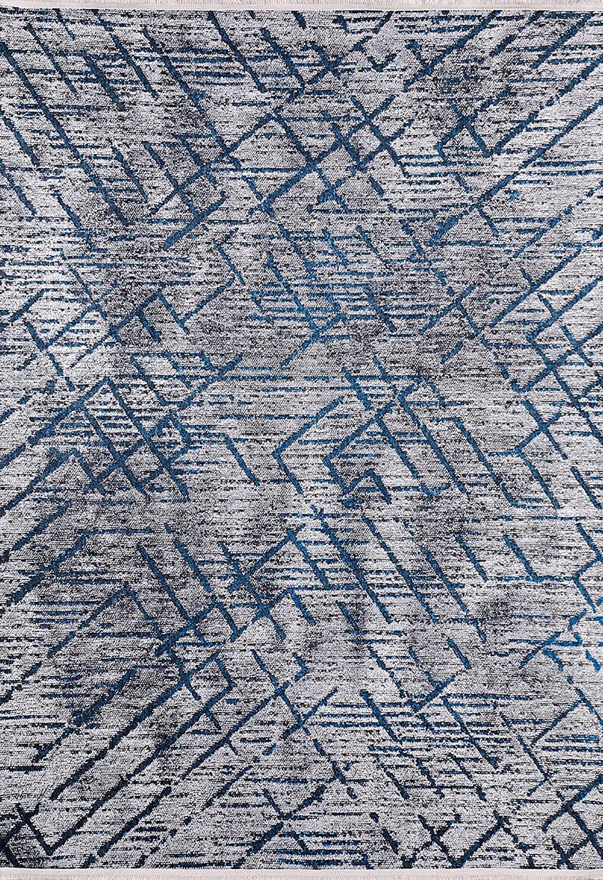 Mavi Gri Tonlu Çapraz Desenli Modern Halı-Pera Halı