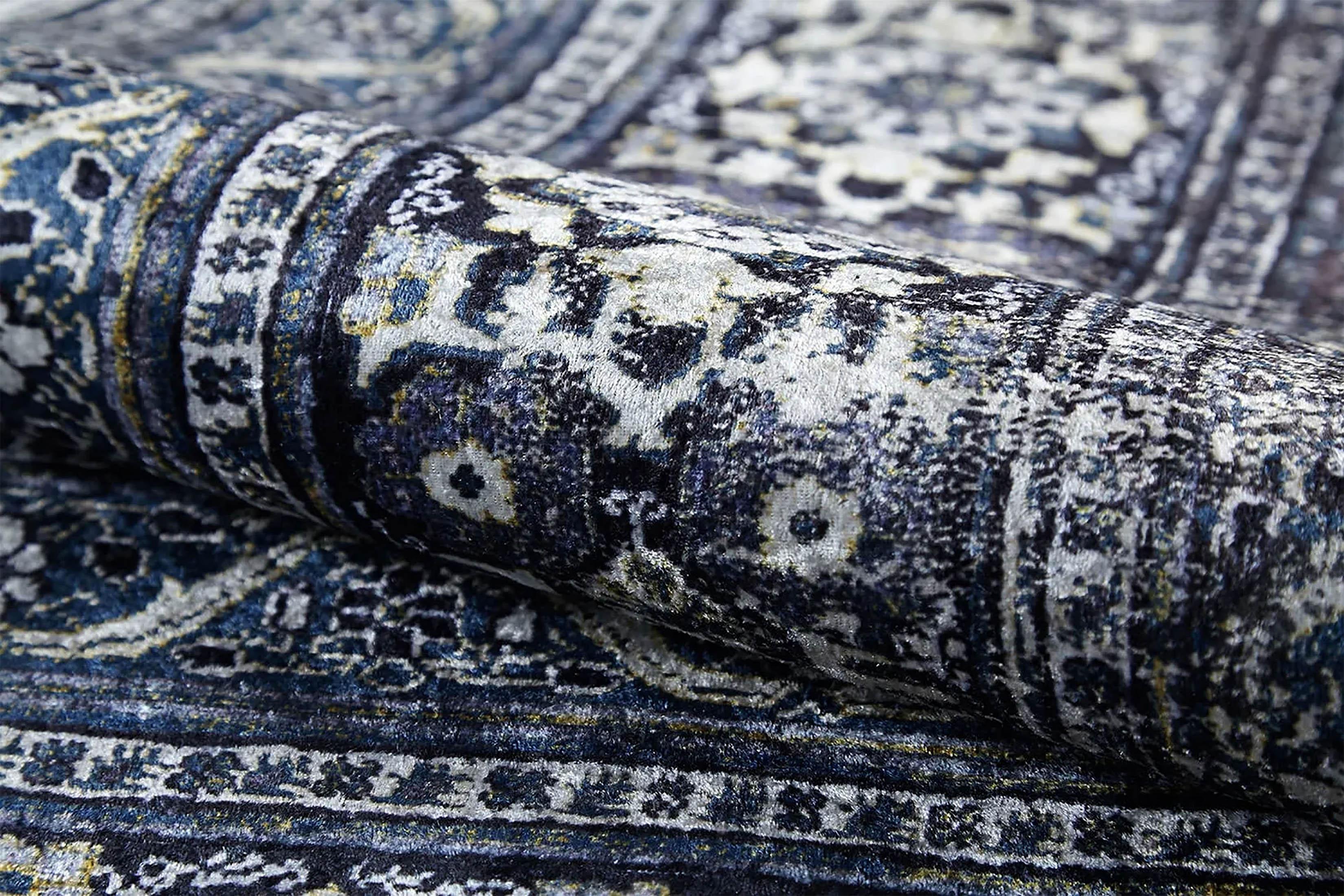 Mavi Madalyon Geometrik Halı-Pera Halı