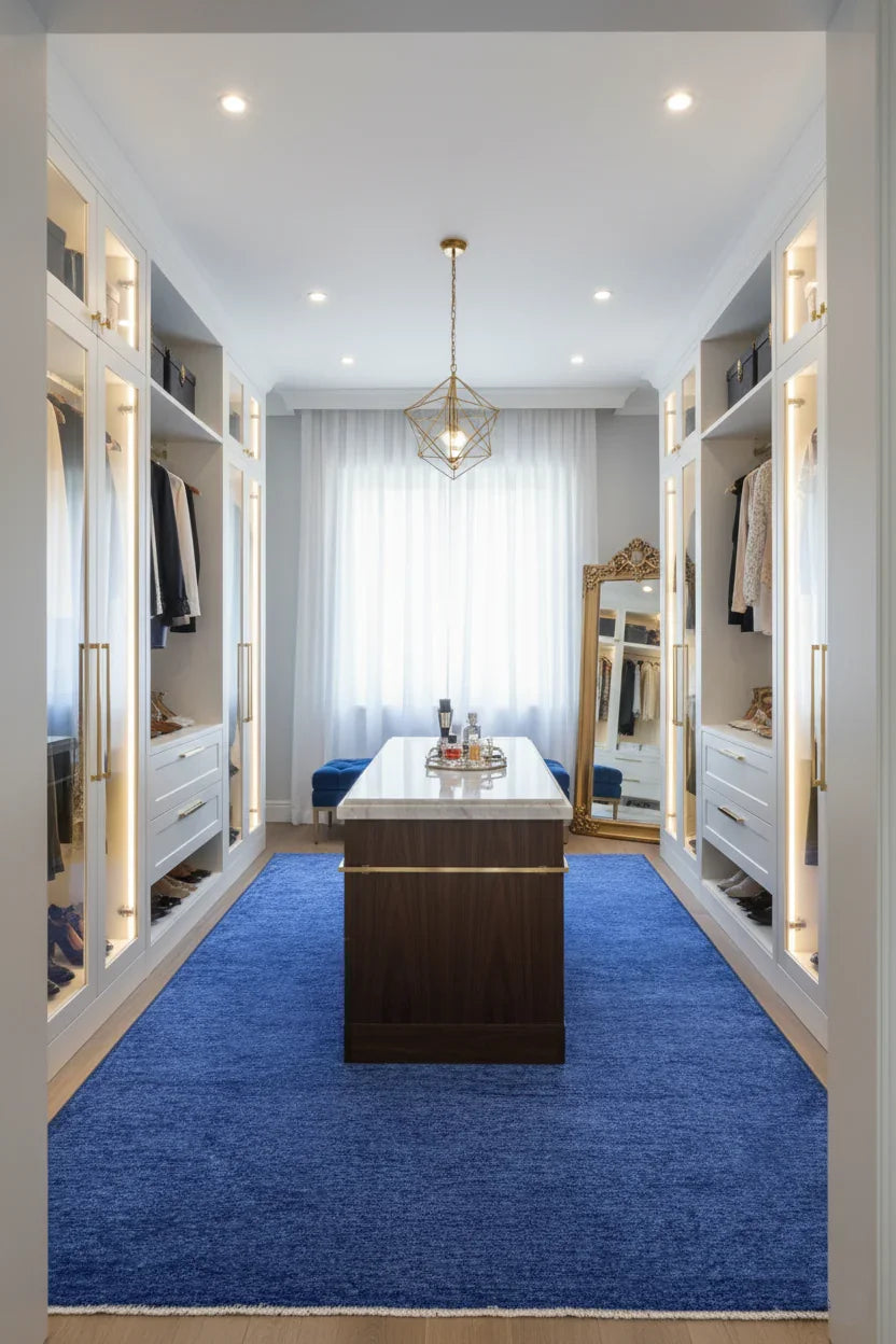 Mavi Modern Düz Yıkanabilir Antibakteriyel Halı-Pera Halı