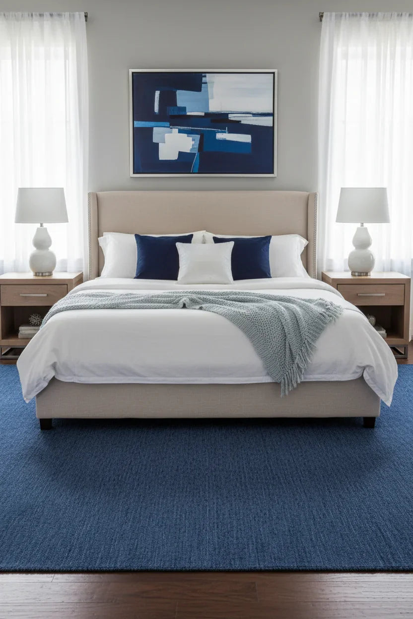 Mavi Modern Düz Yıkanabilir Antibakteriyel Halı-Pera Halı