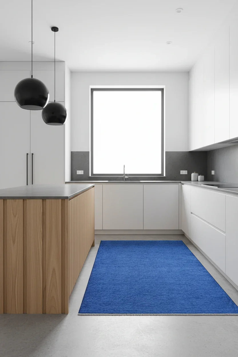 Mavi Modern Düz Yıkanabilir Antibakteriyel Halı-Pera Halı