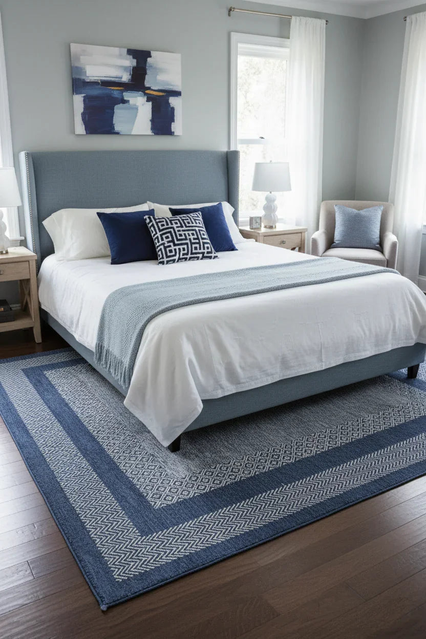 Mavi Modern Yıkanabilir Antibakteriyel Salon Halısı-Pera Halı