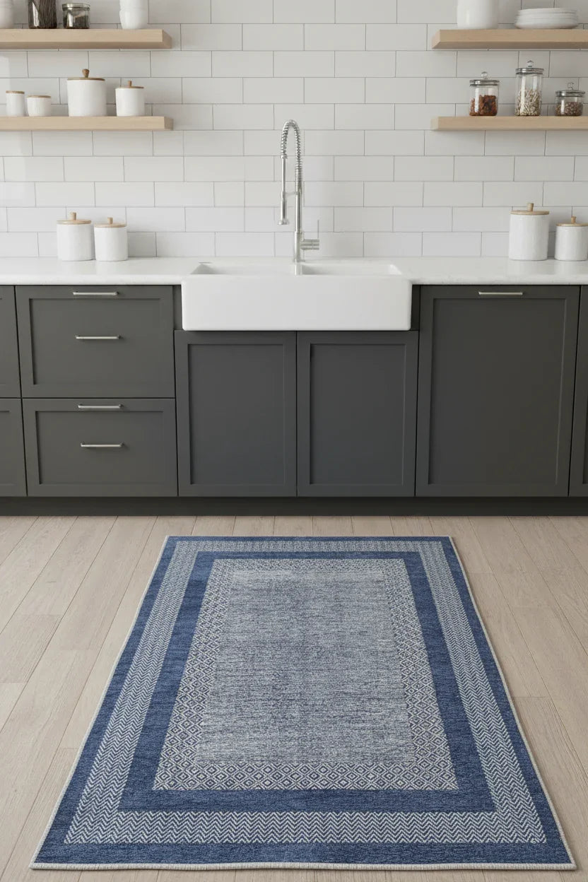 Mavi Modern Yıkanabilir Antibakteriyel Salon Halısı-Pera Halı