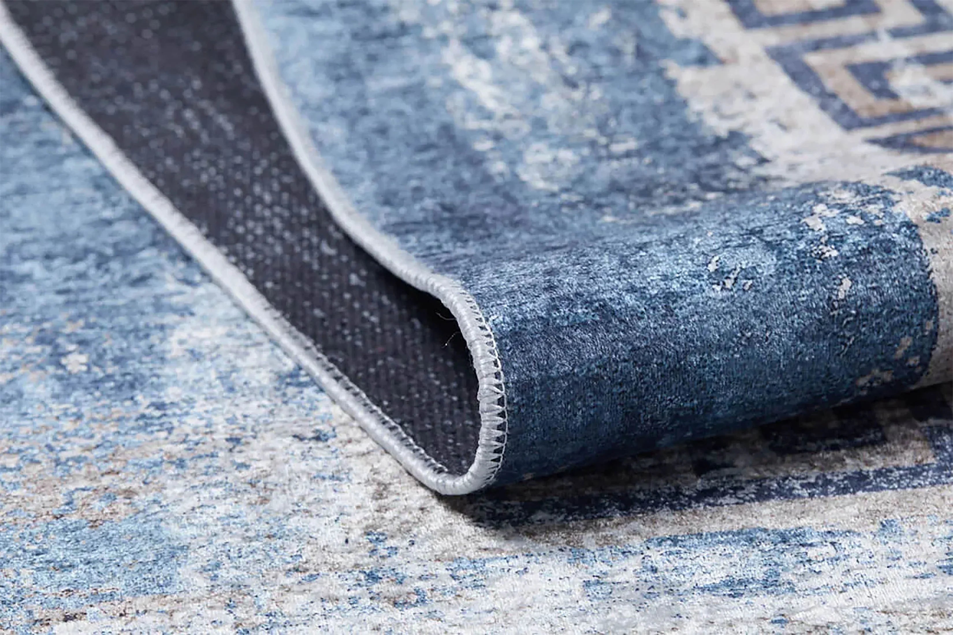 Mavi Yunan Anahtar Desenli Çerçeve Halı-Pera Halı