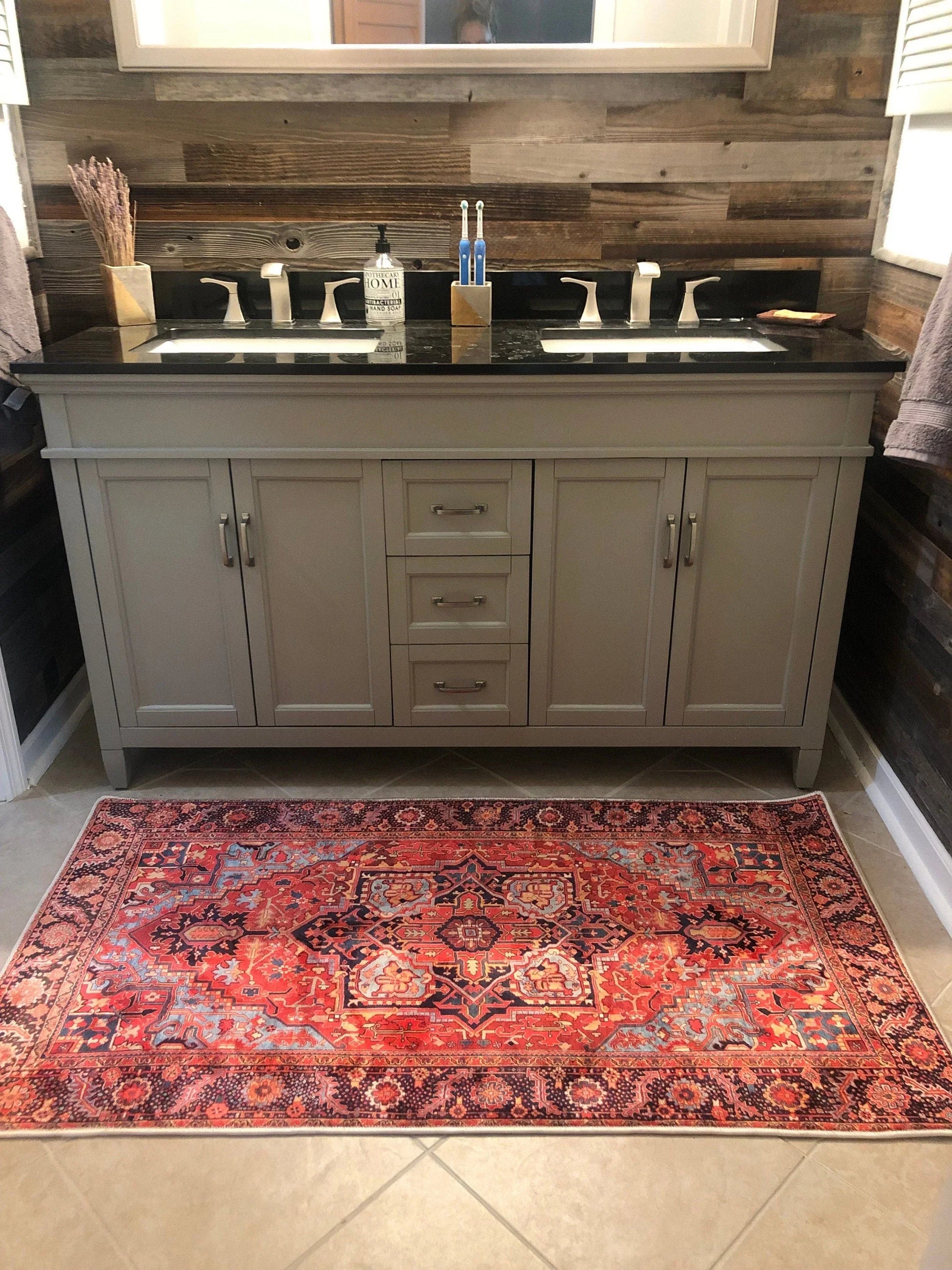 Mercan Kırmızı ve Mavi Renkli Vintage Halısı-Pera Halı