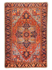 Mercan Kırmızı ve Mavi Renkli Vintage Halısı-Pera Halı