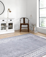 Mermer Desenli Gri Altın Geometrik Bordürlü Halı-Pera Halı