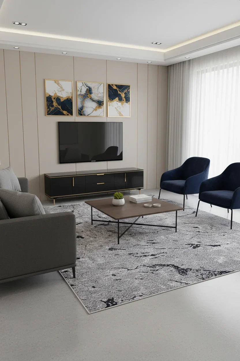 Mermer Desenli Gri Halı-Pera Halı