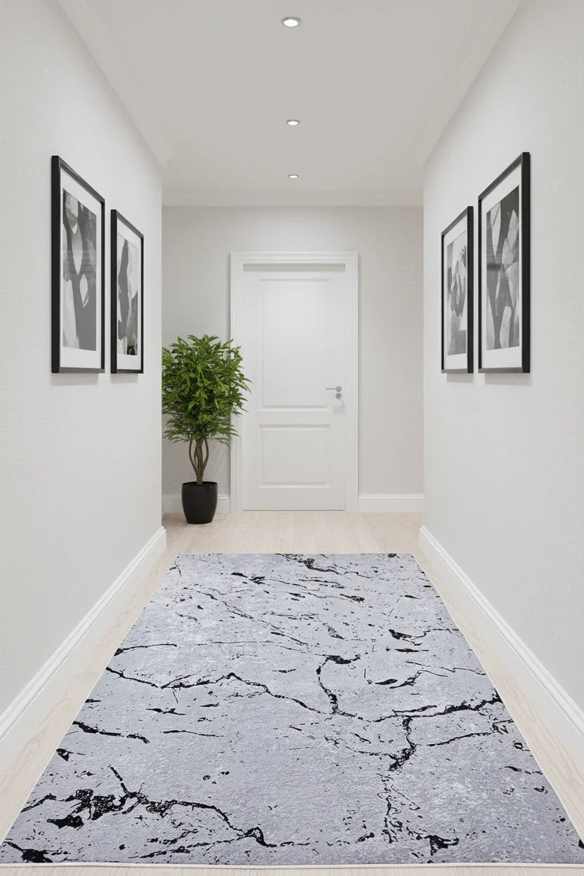 Mermer Desenli Gri Modern Halı-Pera Halı