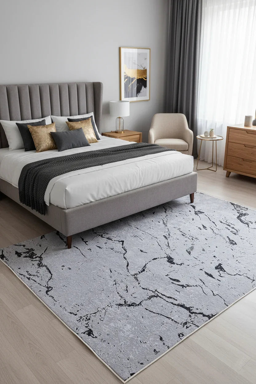 Mermer Desenli Gri Modern Halı