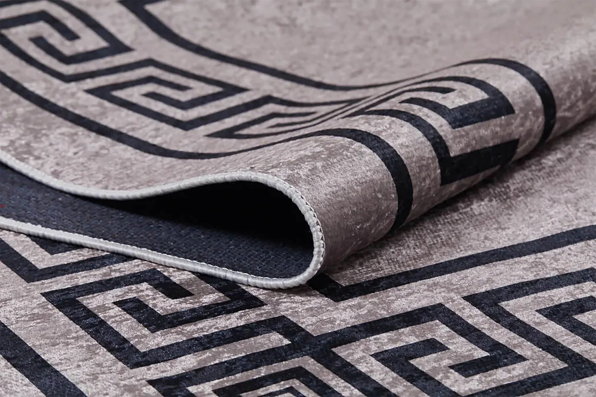 Mermer Desenli Kahverengi Geometrik Bordürlü Halı-Pera Halı