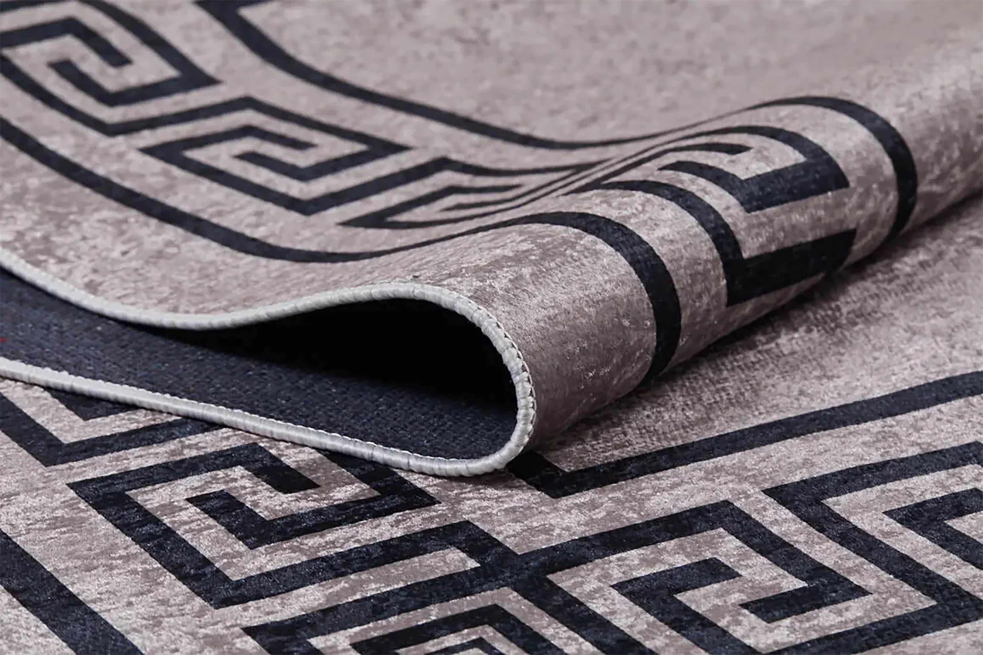 Mermer Desenli Kahverengi Geometrik Bordürlü Halı-Pera Halı