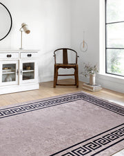 Mermer Desenli Kahverengi Geometrik Bordürlü Halı-Pera Halı