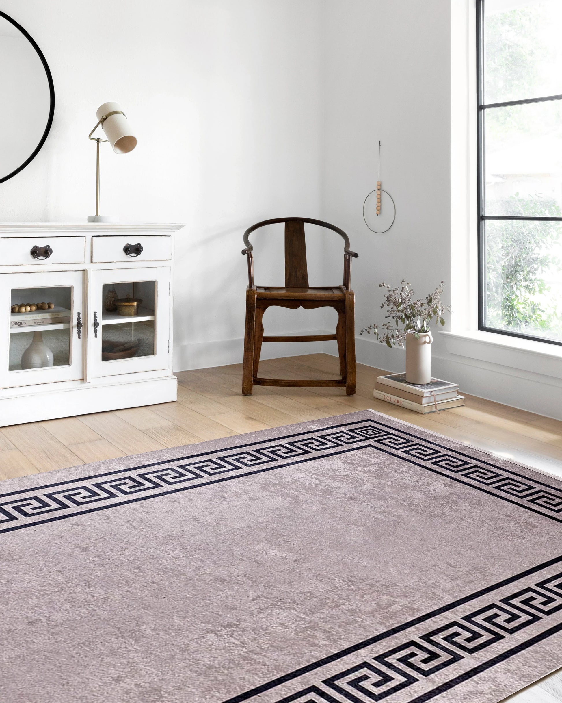 Mermer Desenli Kahverengi Geometrik Bordürlü Halı-Pera Halı