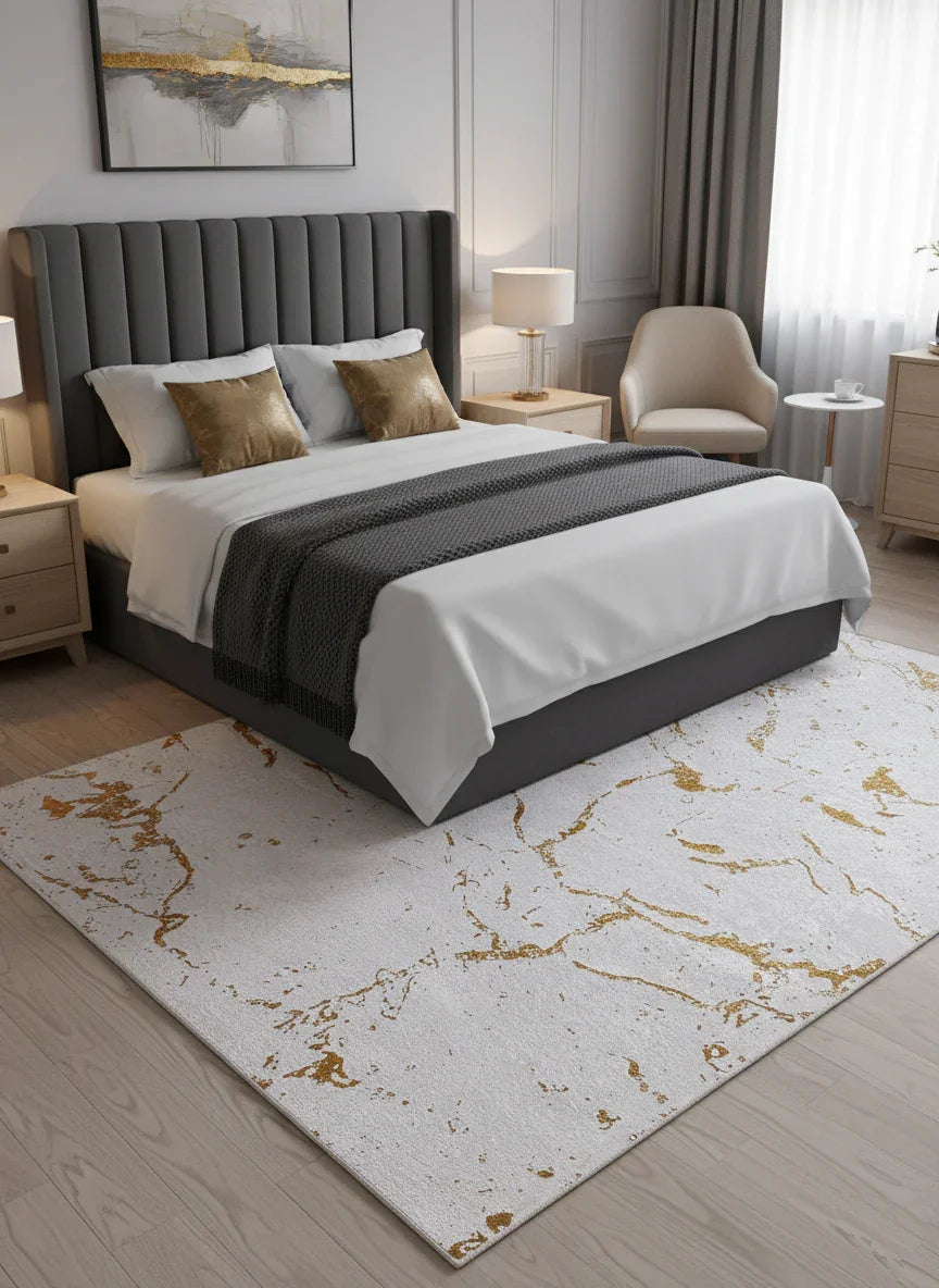 Mermer Desenli Krem Altın Modern Halı-Pera Halı