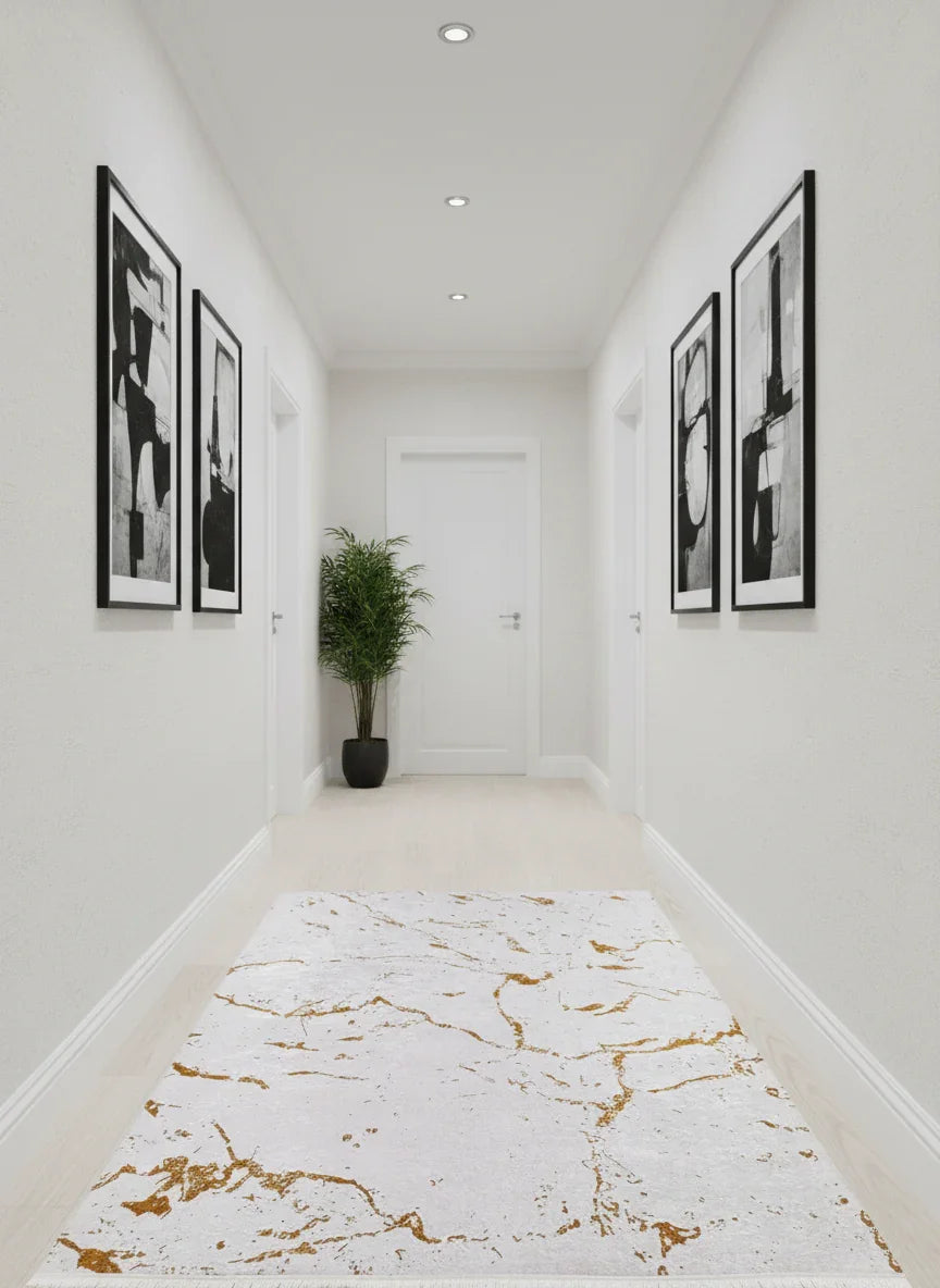 Mermer Desenli Krem Altın Modern Halı-Pera Halı