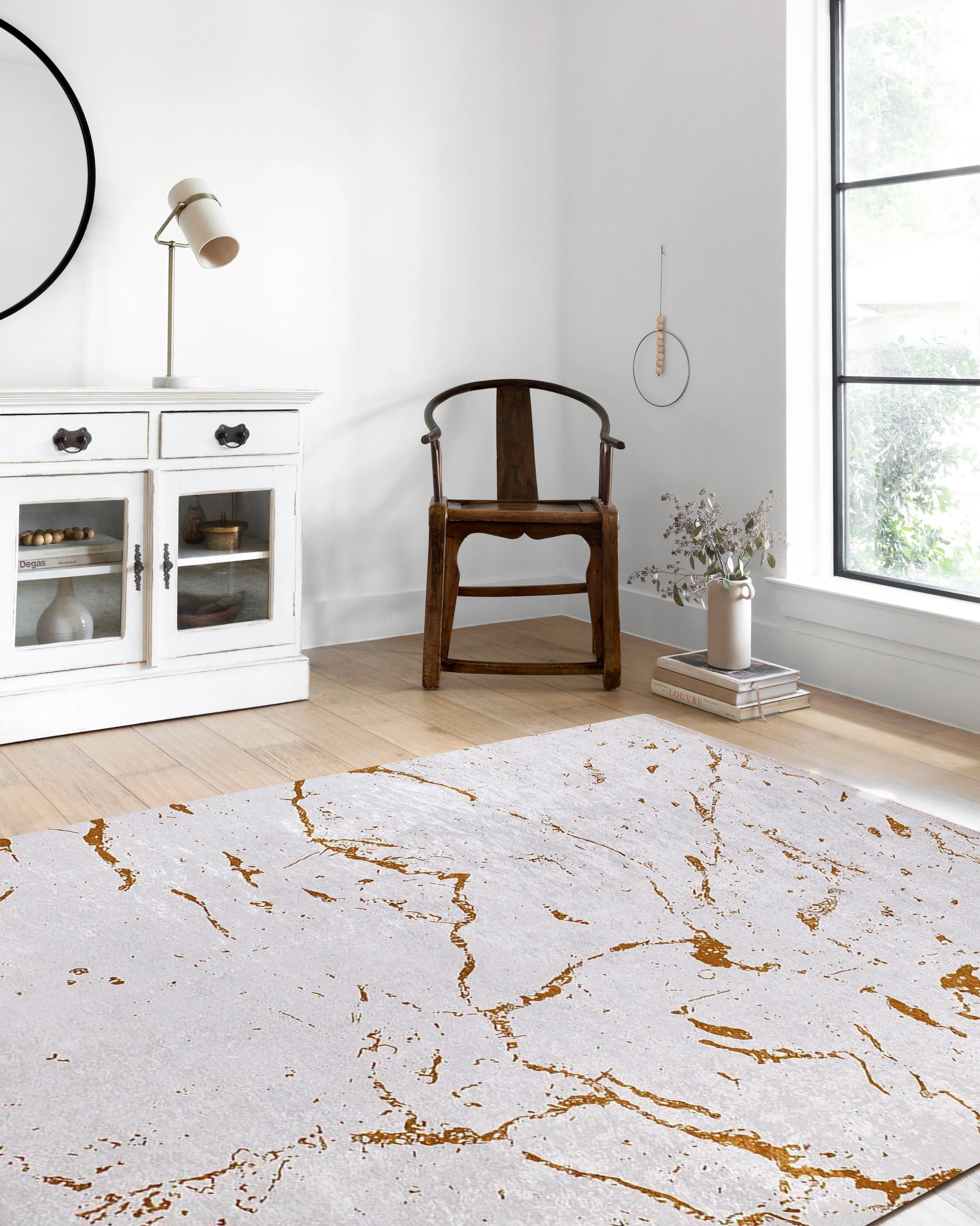 Mermer Desenli Krem Altın Modern Halı-Pera Halı