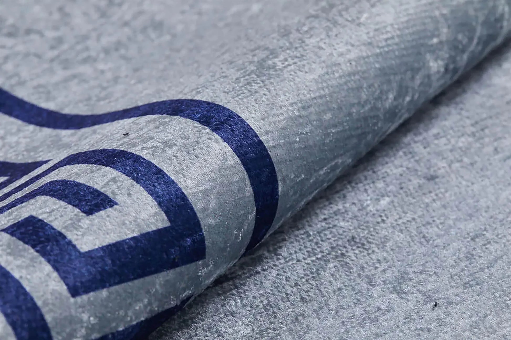 Mermer Desenli Mavi Gri Geometrik Bordürlü Halı-Pera Halı