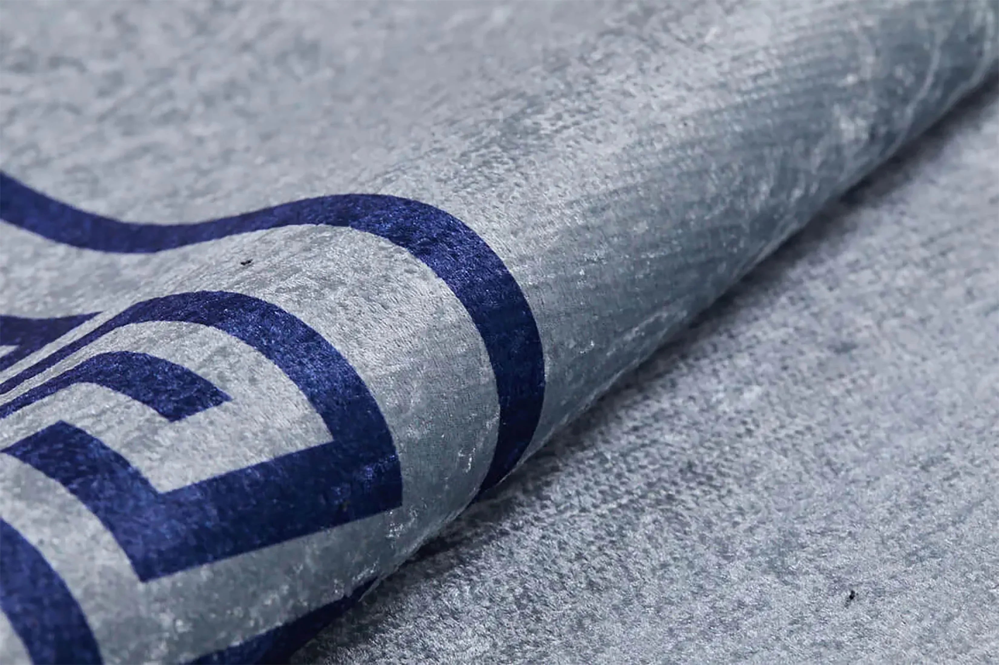 Mermer Desenli Mavi Gri Geometrik Bordürlü Halı-Pera Halı