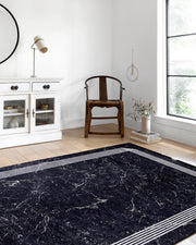 Mermer Desenli Modern Siyah Halı-Pera Halı