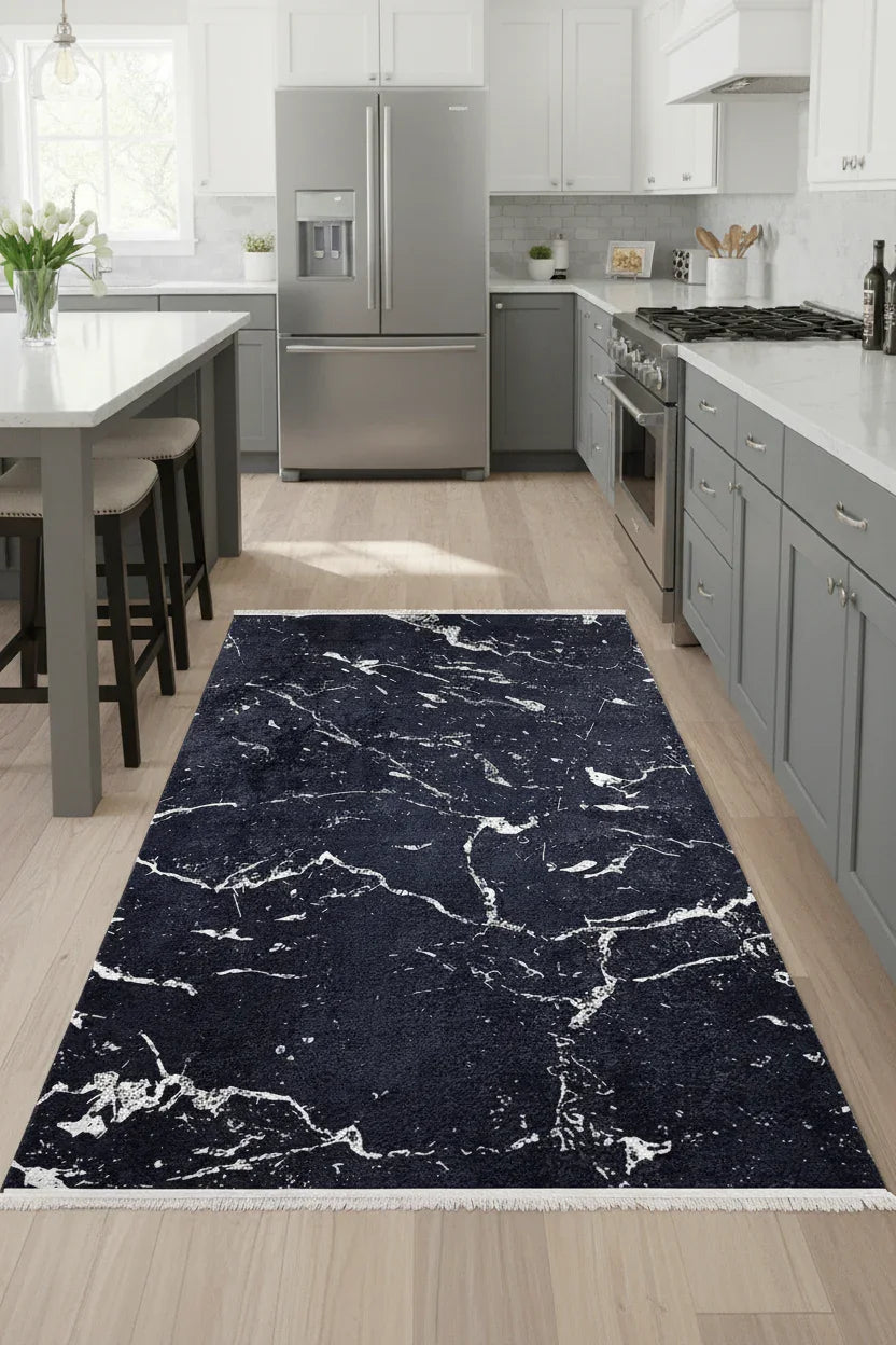 Mermer Desenli Siyah Halı-Pera Halı