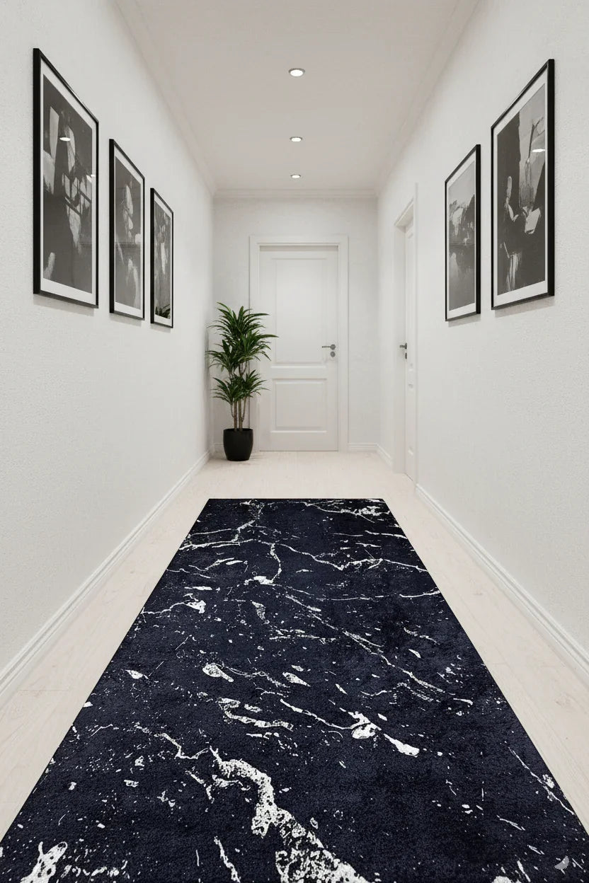 Mermer Desenli Siyah Halı-Pera Halı