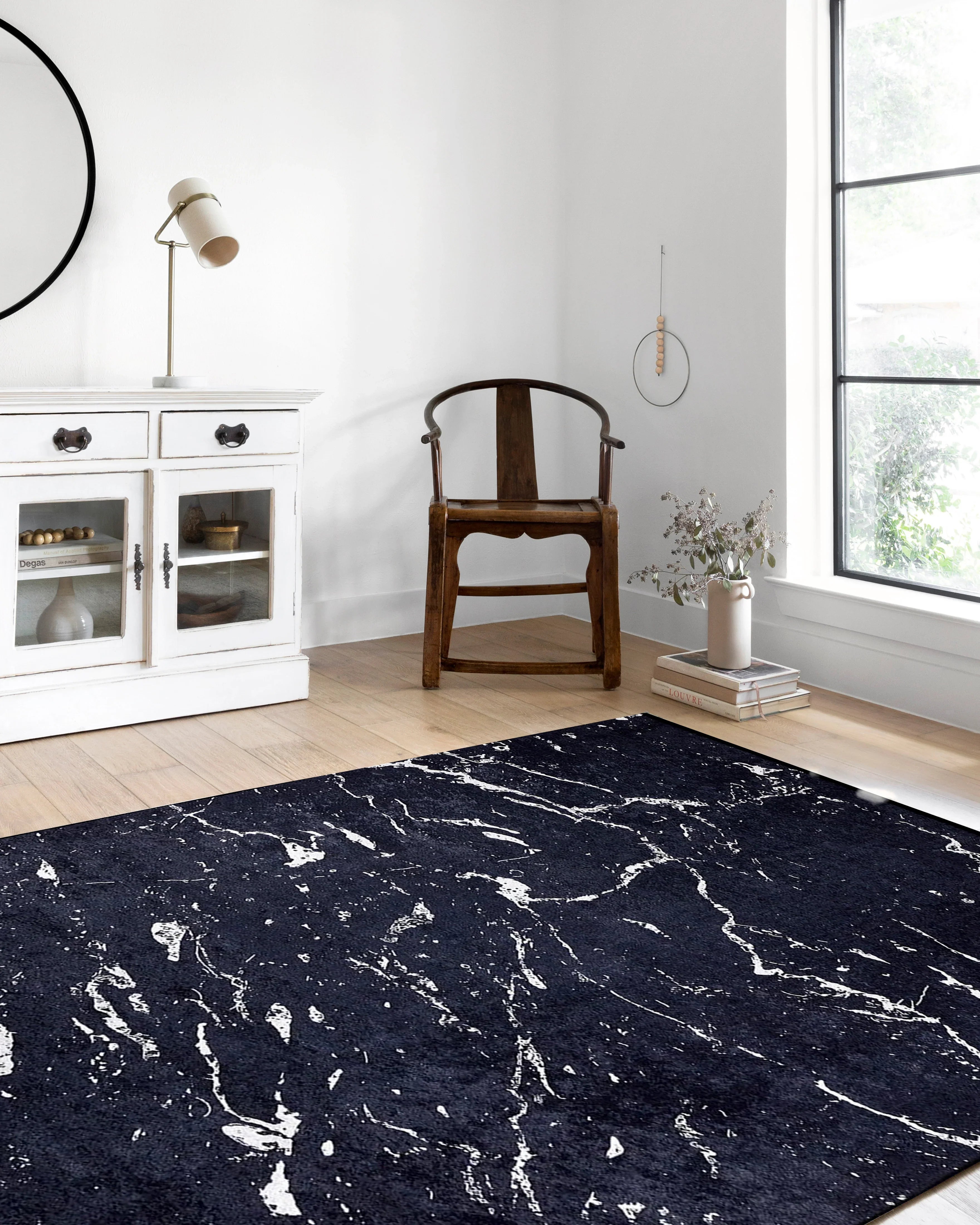 Mermer Desenli Siyah Halı-Pera Halı