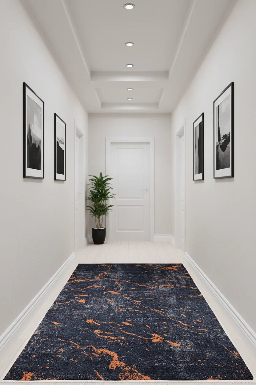 Mermer Desenli Siyah Kahverengi Modern Halı-Pera Halı