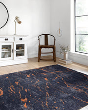 Mermer Desenli Siyah Kahverengi Modern Halı-Pera Halı