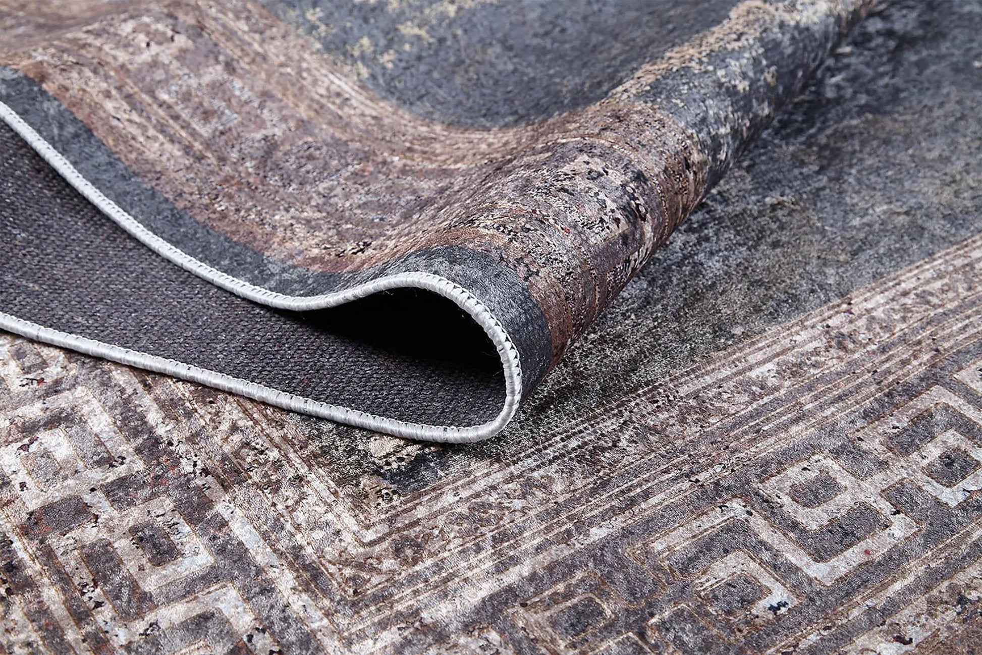 Mermer Kahverengi Gri Kenarlı Halı-Pera Halı