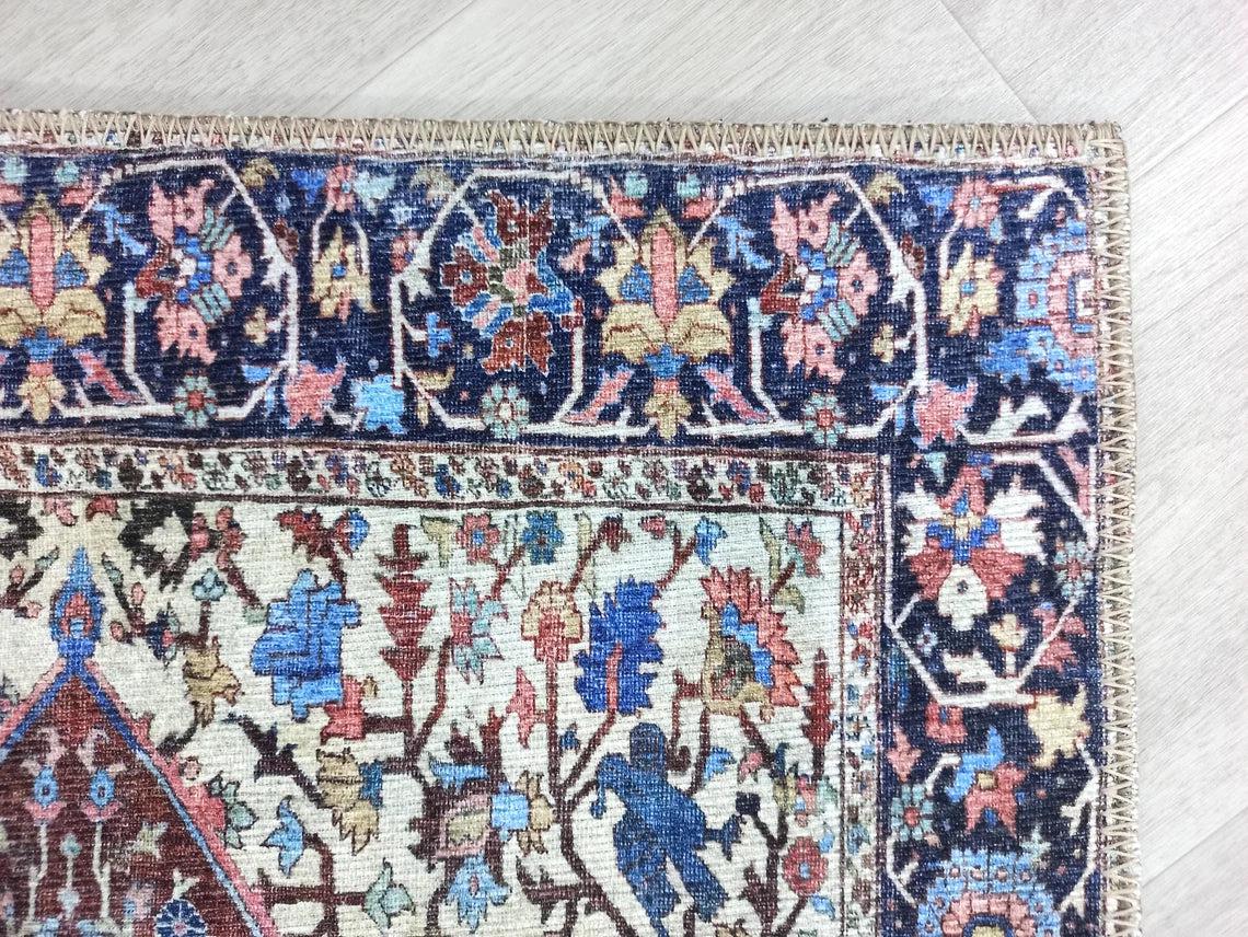 Marineblauer und brauner Vintage-Teppich mit Medaillonmuster