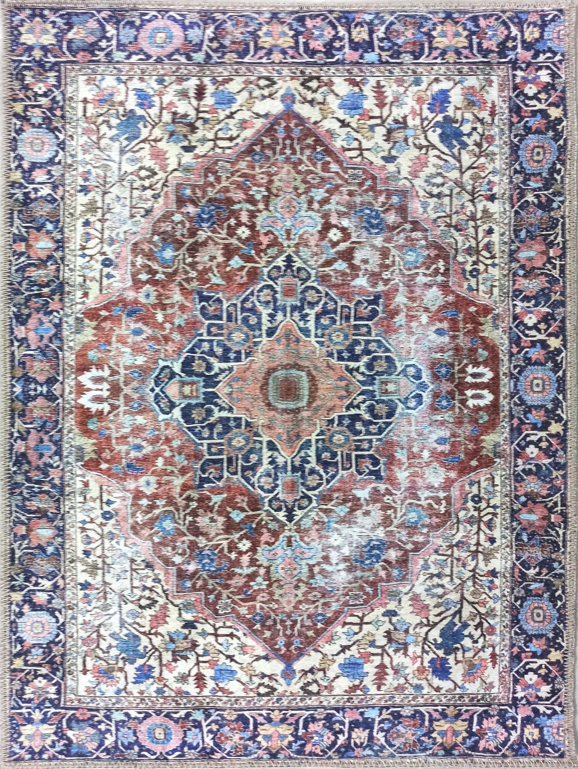 Marineblauer und brauner Vintage-Teppich mit Medaillonmuster
