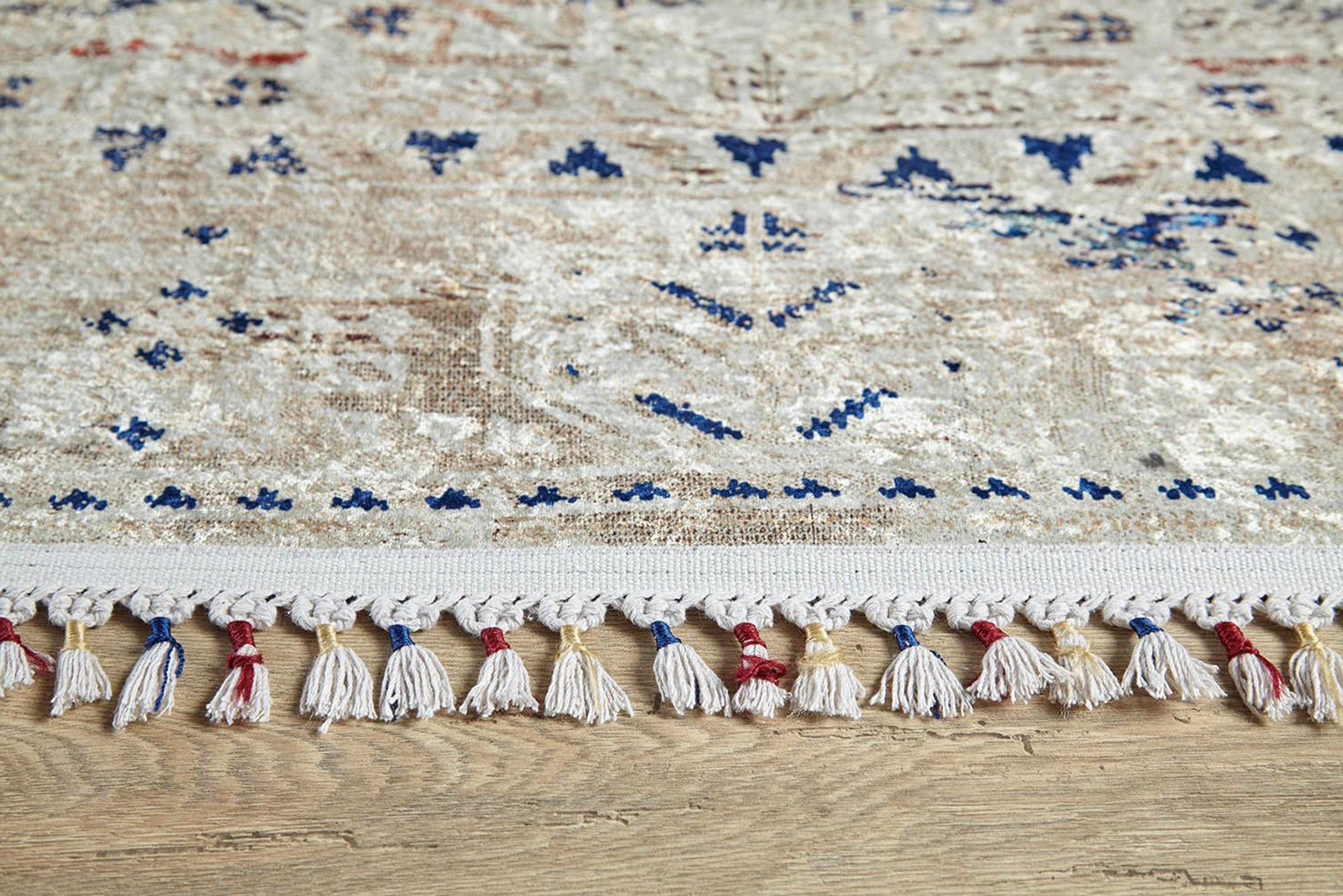 Bej Mavi Turuncu Modern Vintage Halı - Pera Halı