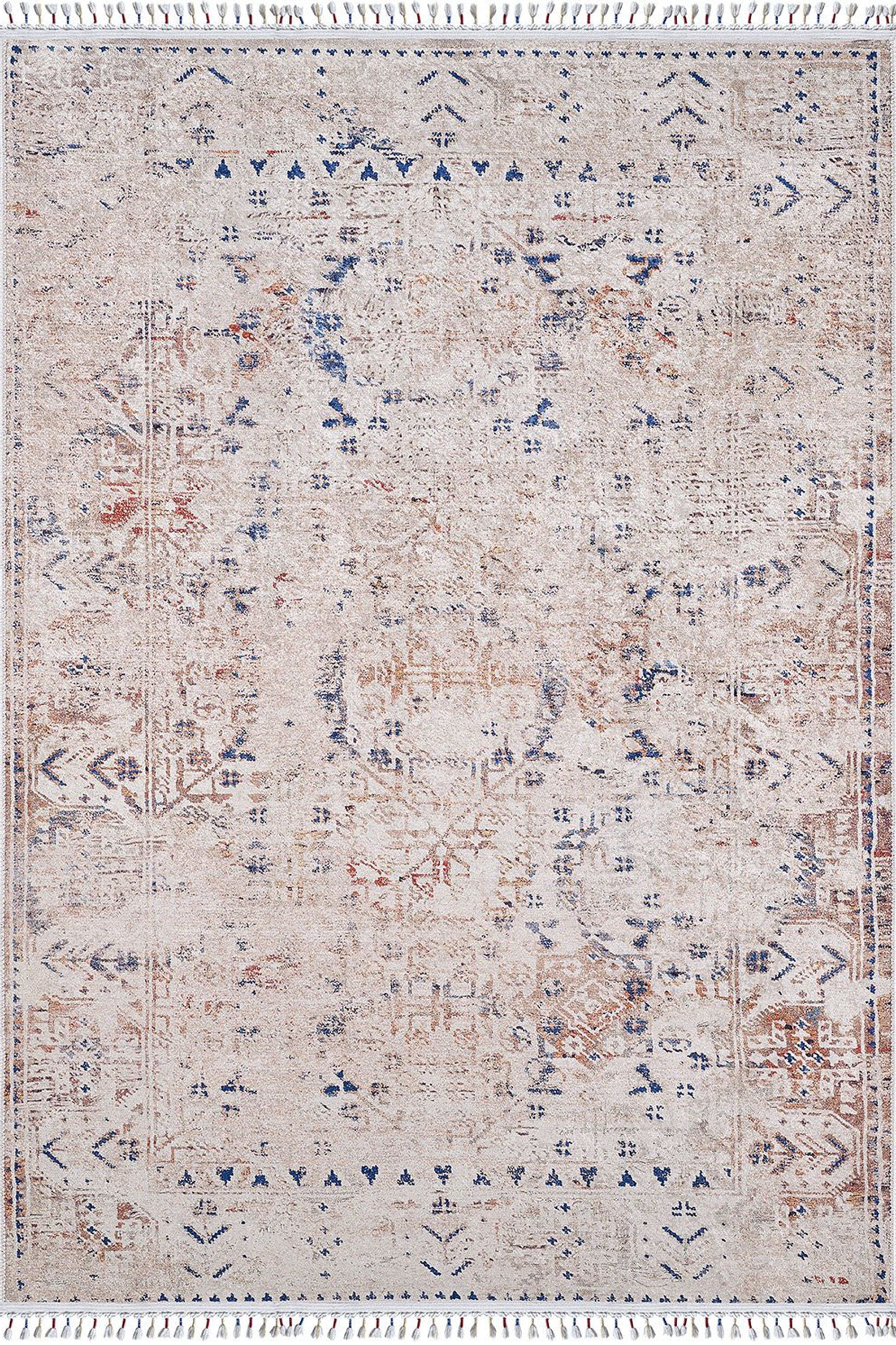 Bej Mavi Turuncu Modern Vintage Halı - Pera Halı