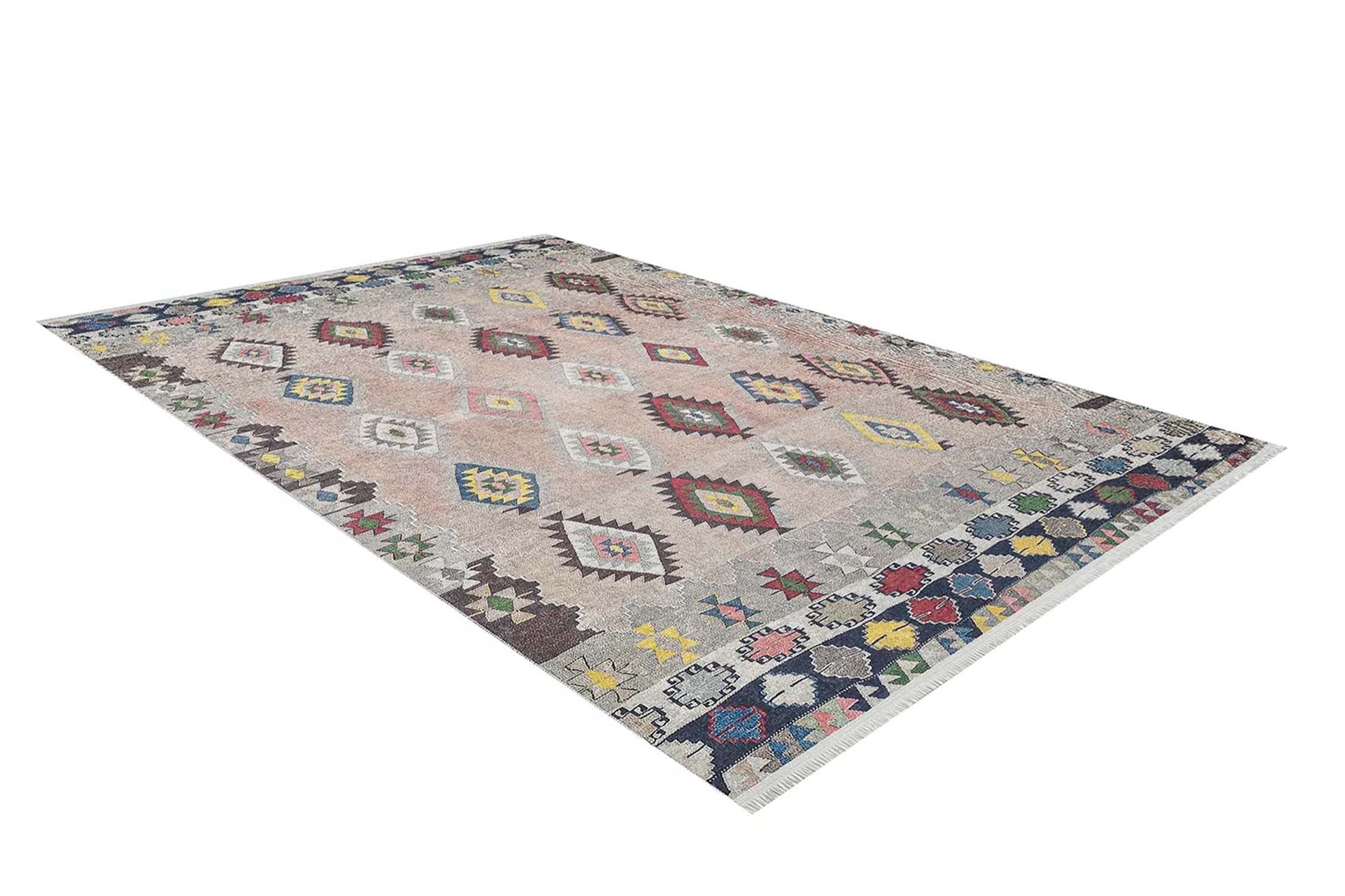 Pembe Bej Geometrik Desenli Anadolu Kilim Halı - Pera Halı