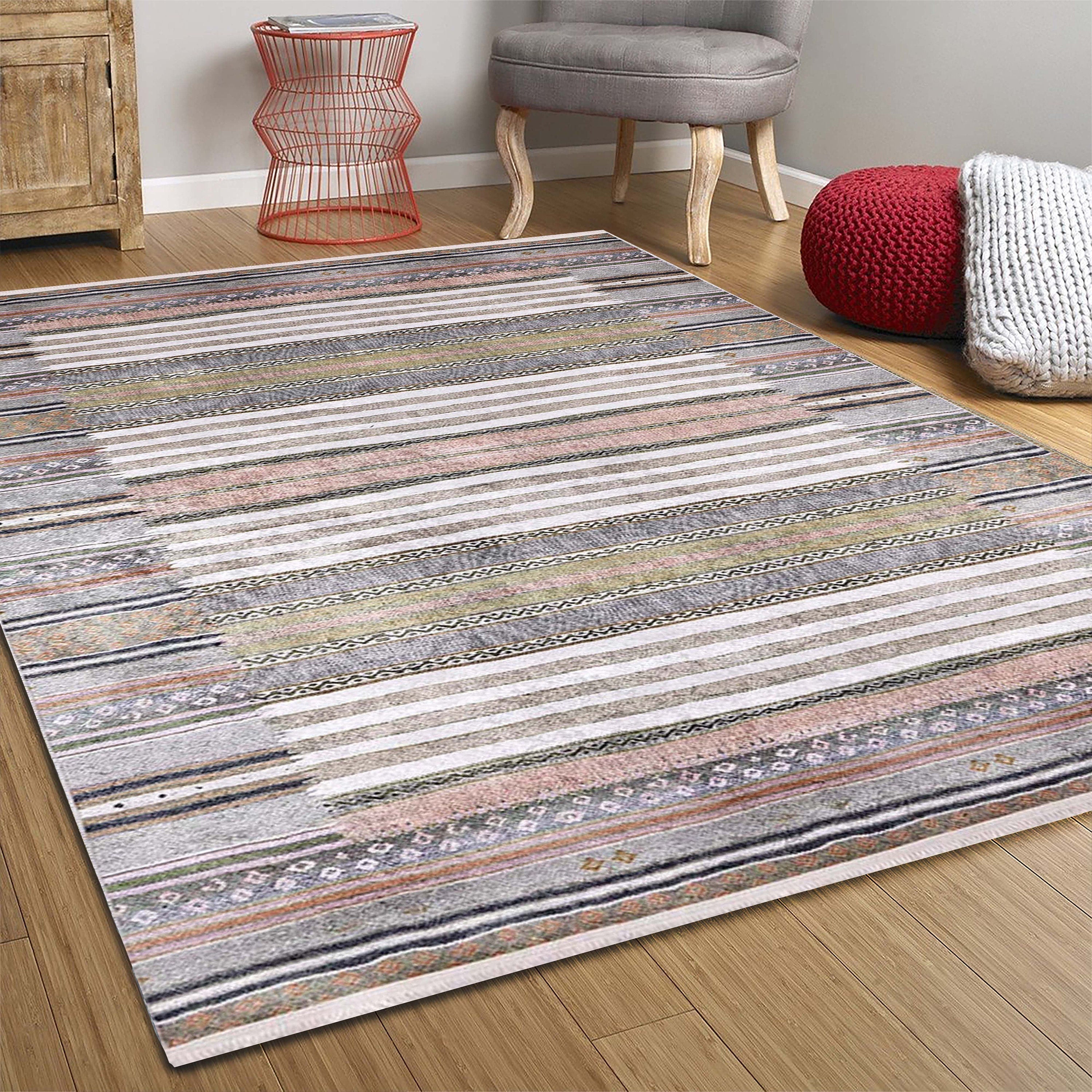 Renkli Çizgili Desenli Anadolu Kilim Halı - Pera Halı