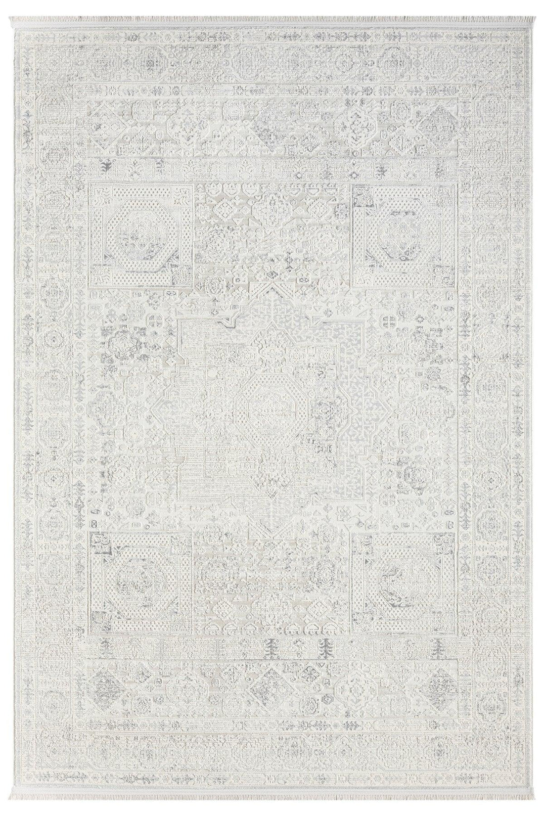 Minimal Krem Gri Eskitme Desenli Halı