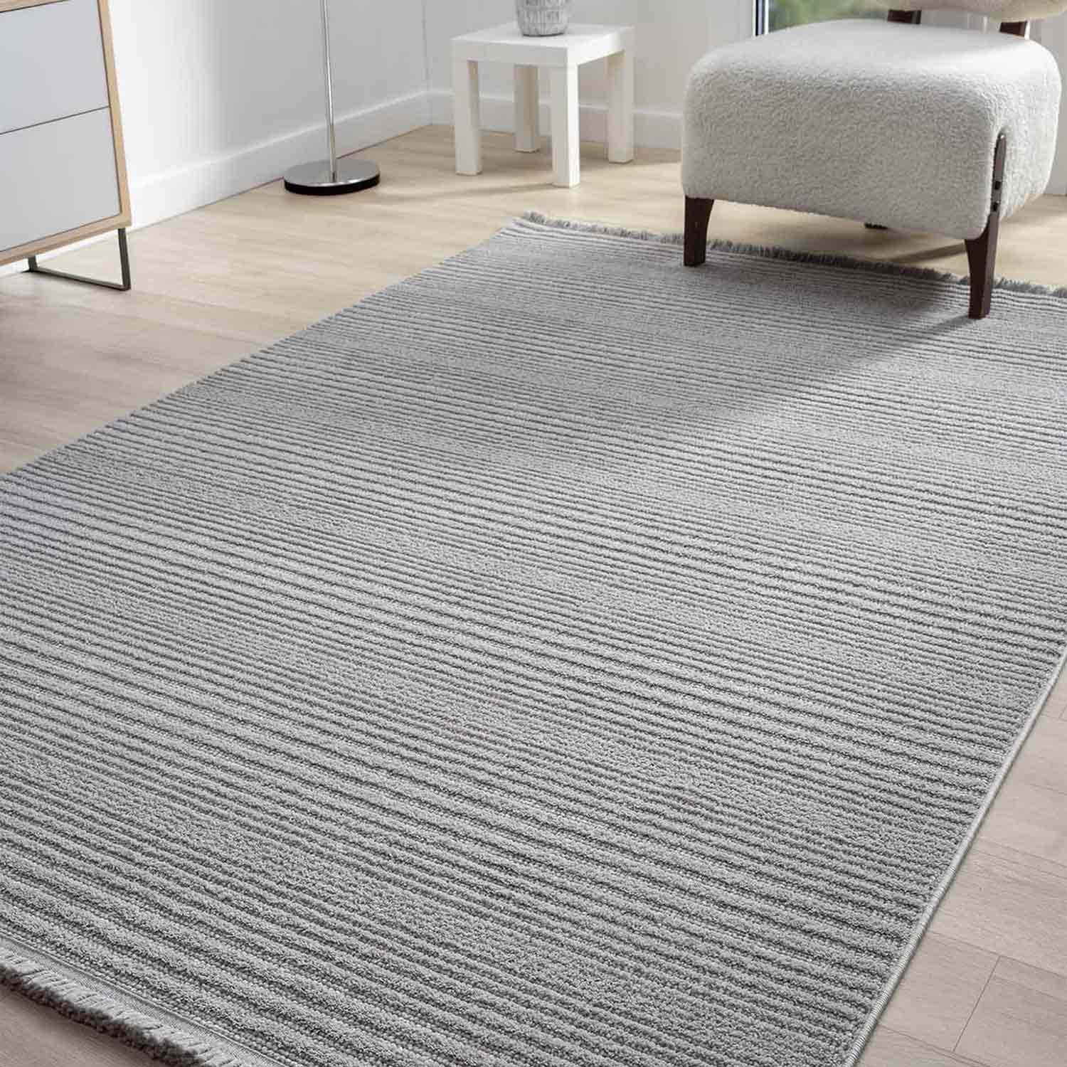 Minimalist Wicking Textured Dirty Gray Rug – Pera Halı