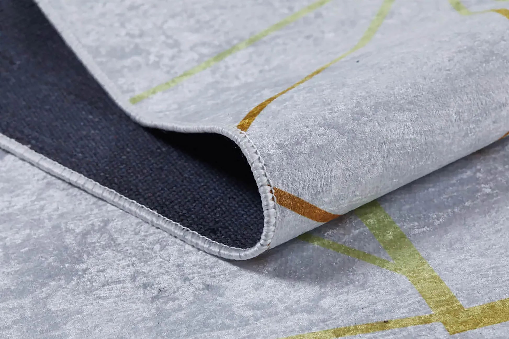 Minimalist Geometrik Çizgili Açık Gri ve Altın Detaylı Halı-Pera Halı